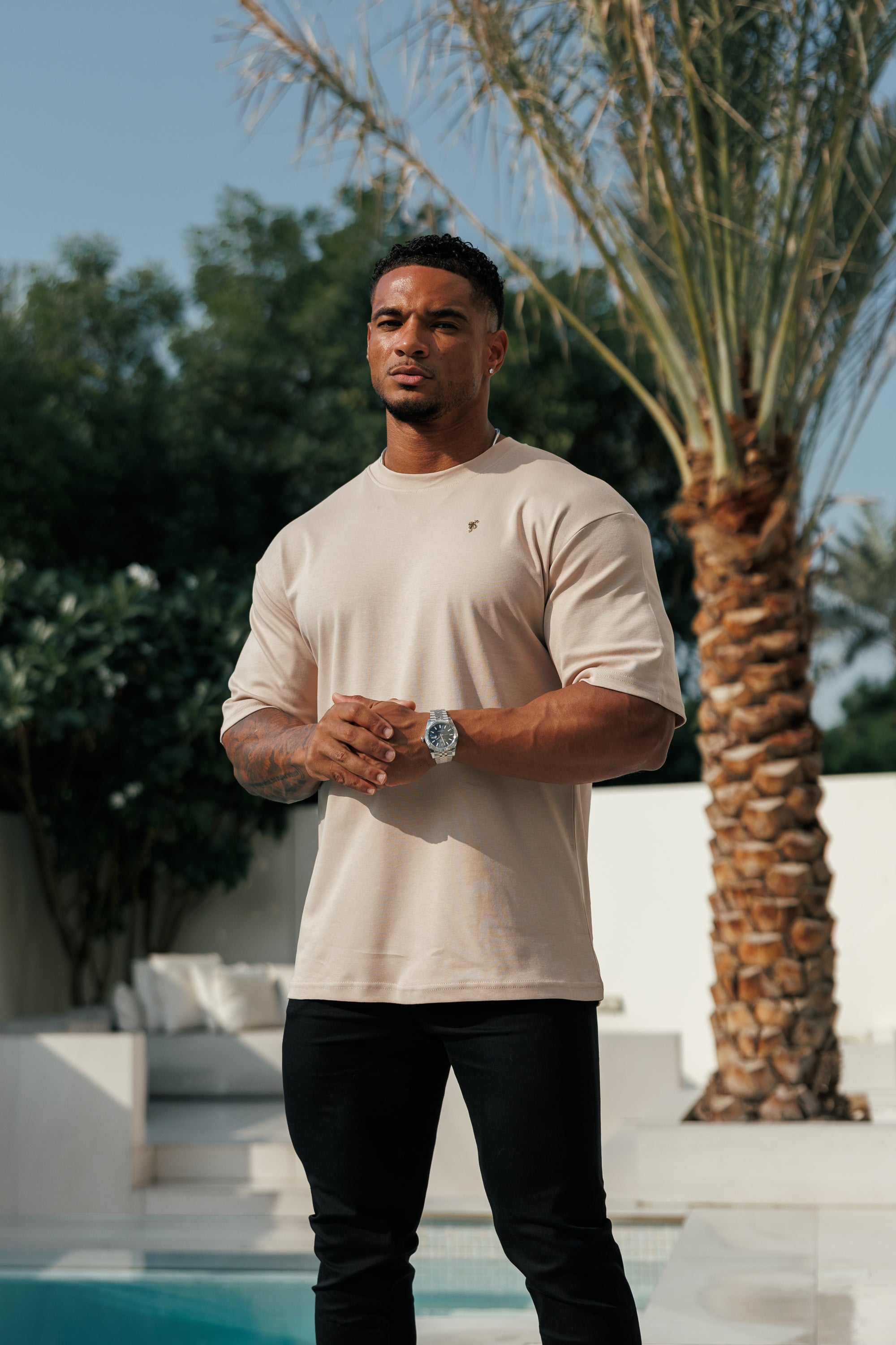 Beige / Gold Oversized Crew T Shirt - FSH1420