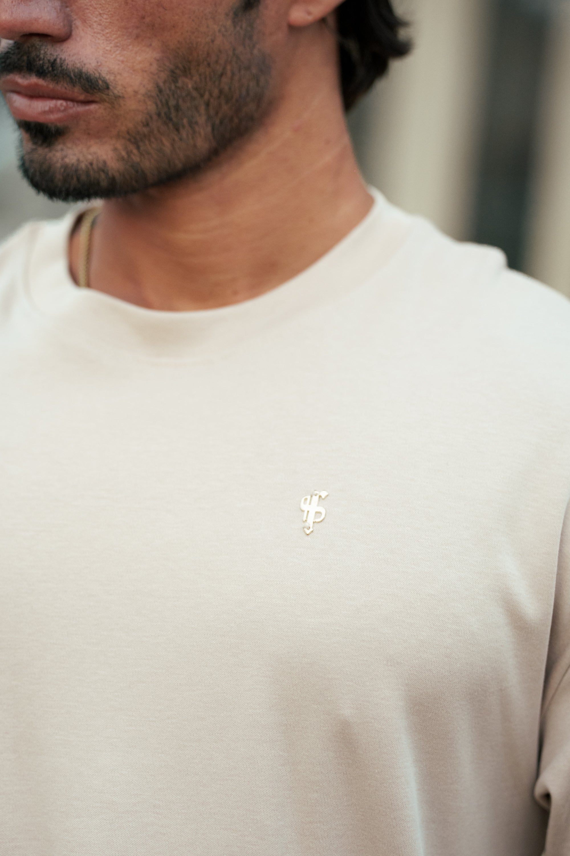 Beige / Gold Oversized Crew T Shirt - FSH1420