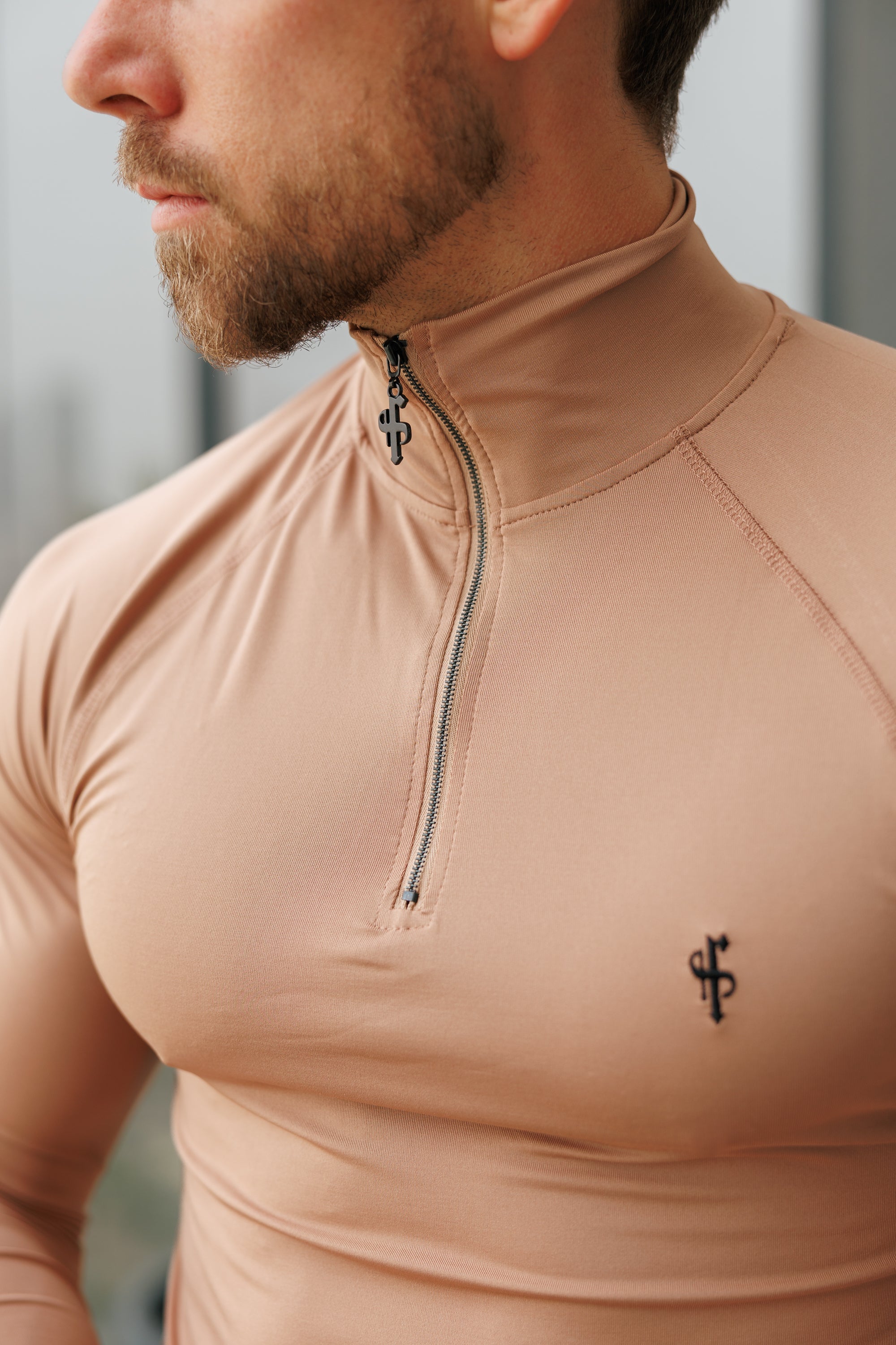 LS Coffee / Black Half Zip Gym Top - FSH1283