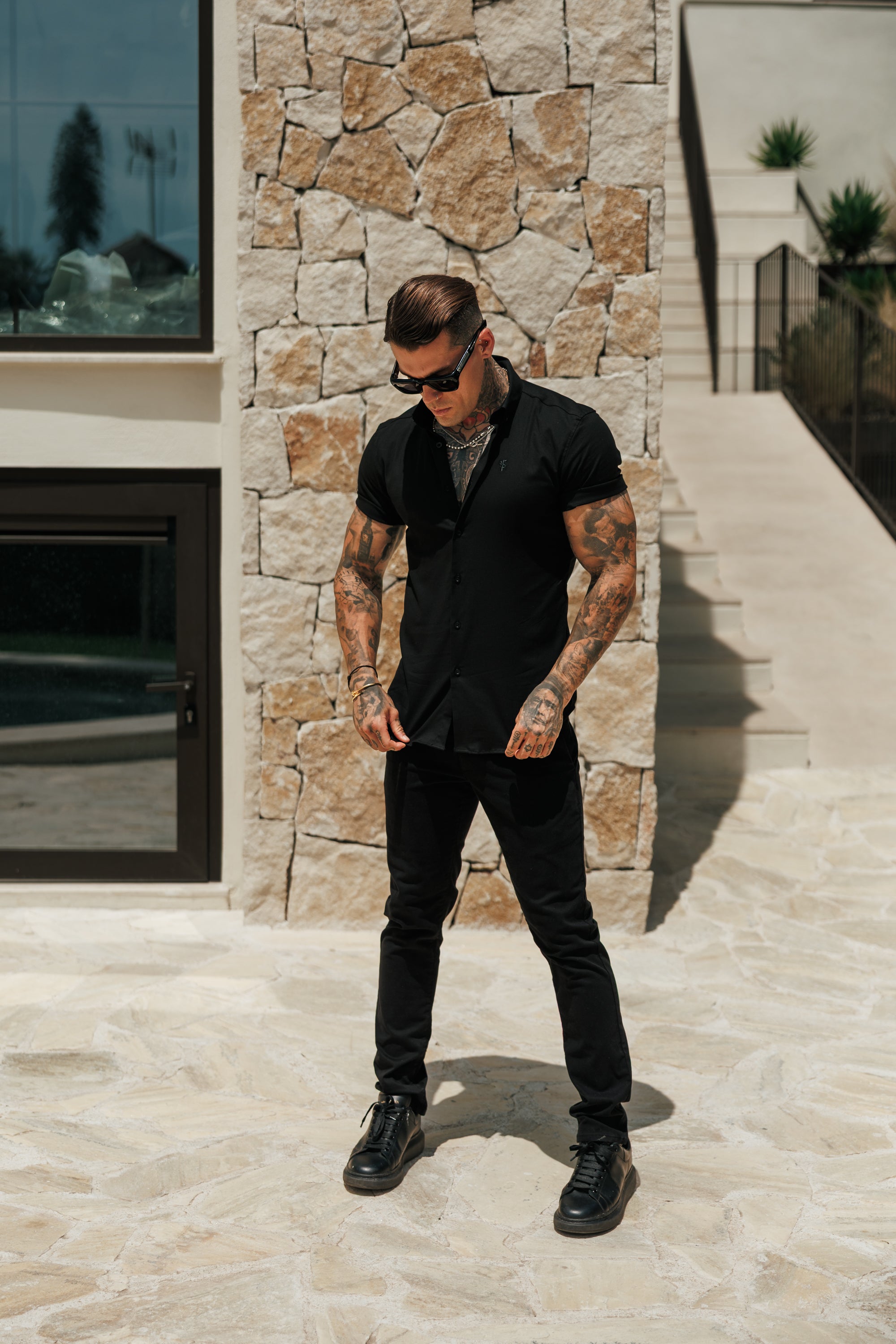Classic Stretch Oxford Short Sleeve Black - FS1013