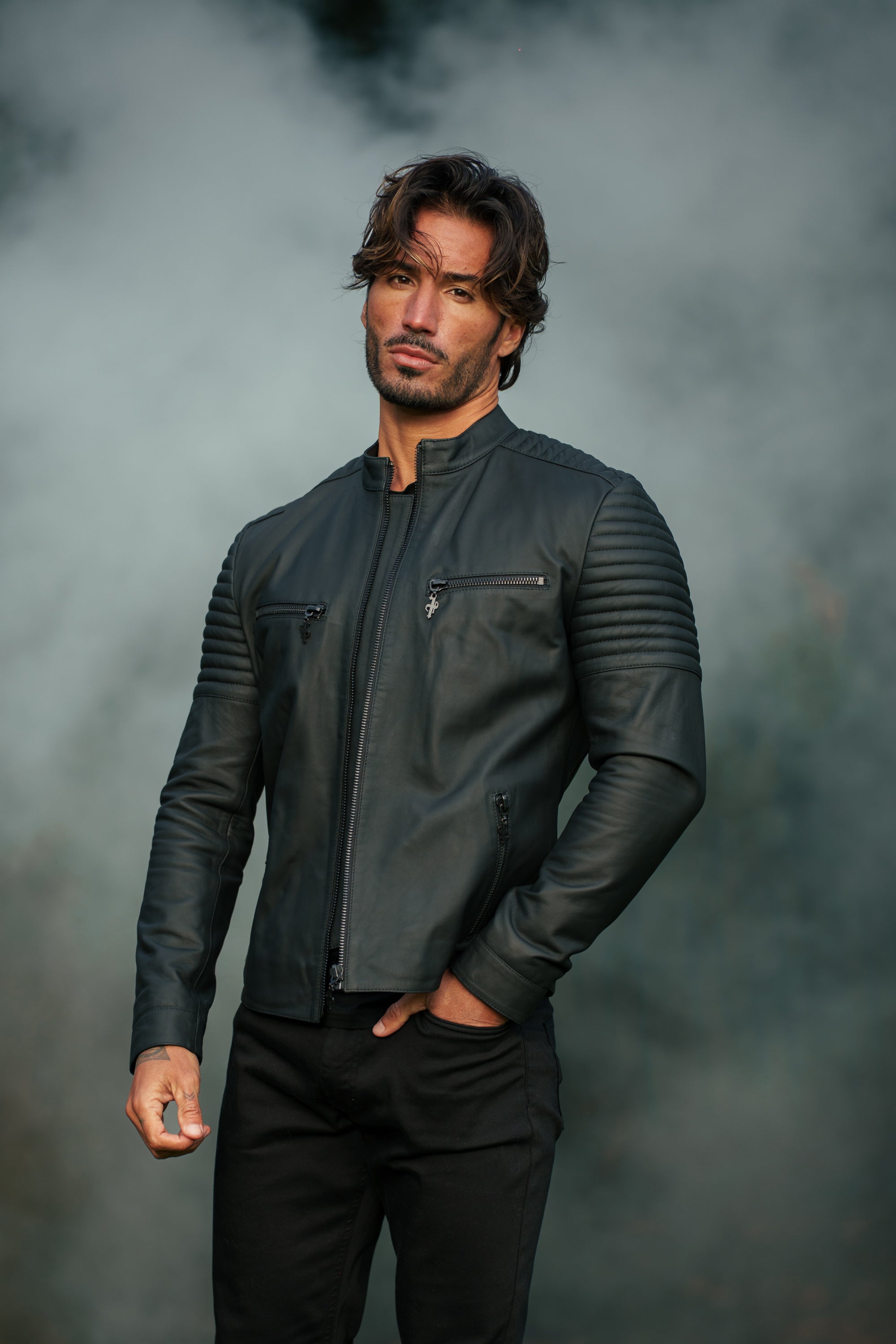 Black Bomber Leather Jacket - FSH1436