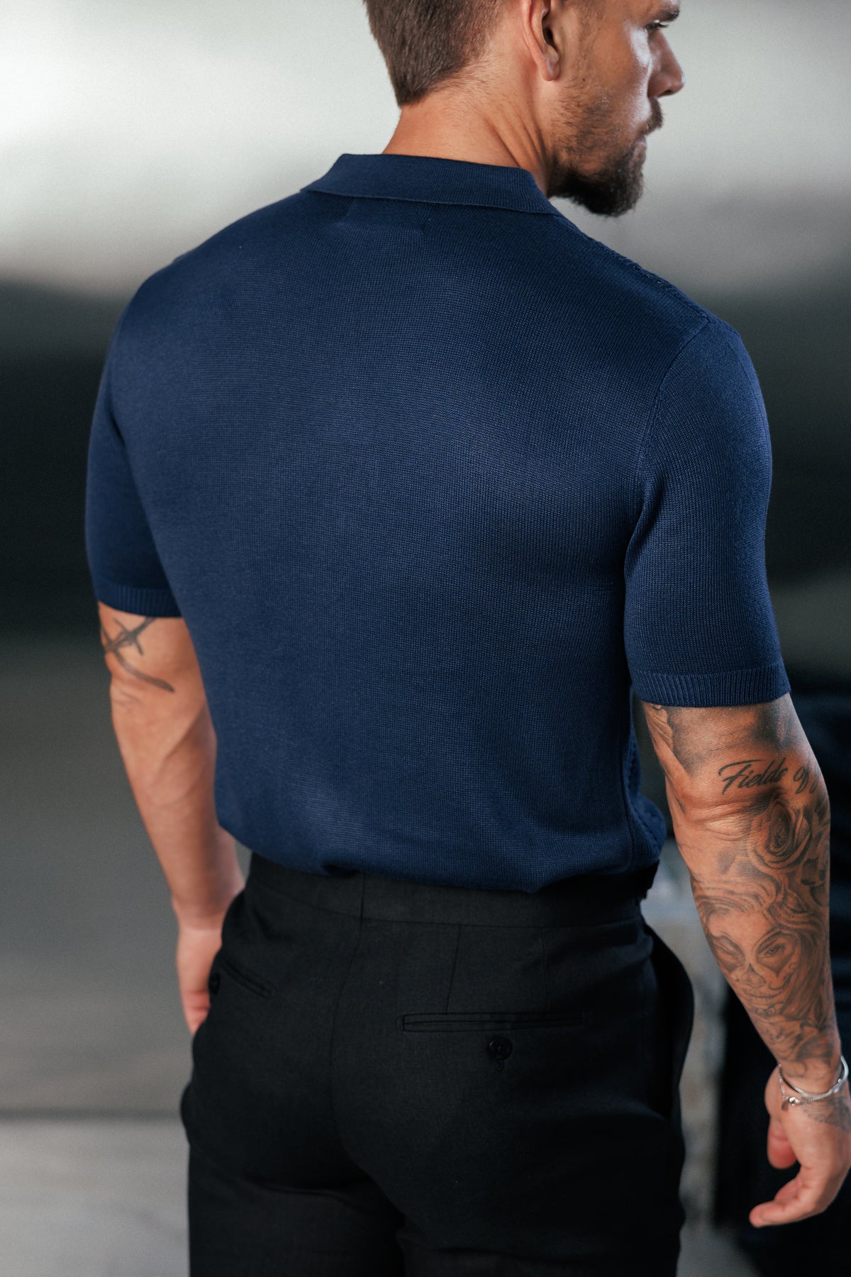 Navy Stripe Perforated Shirt Short Sleeve -  FSA020
