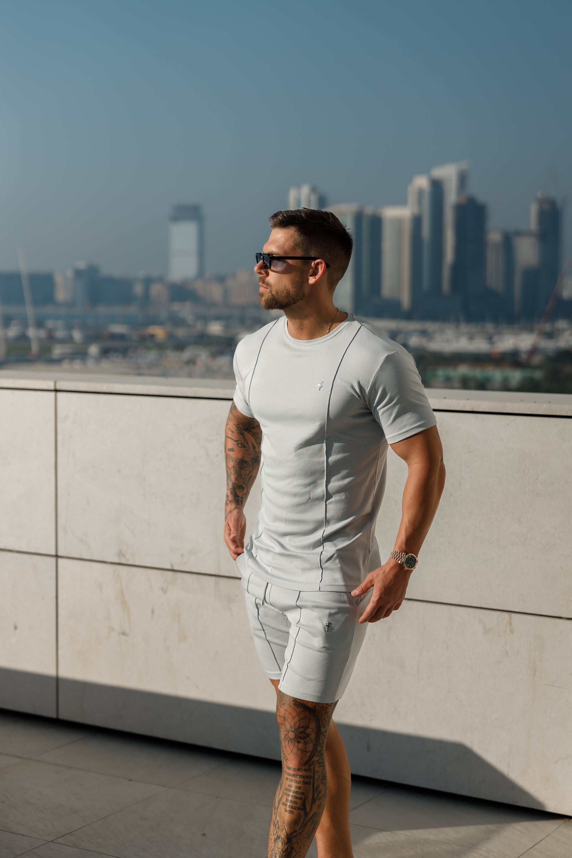 Light Grey / Silver Crew T Shirt With Pintuck Detail - FSH1049