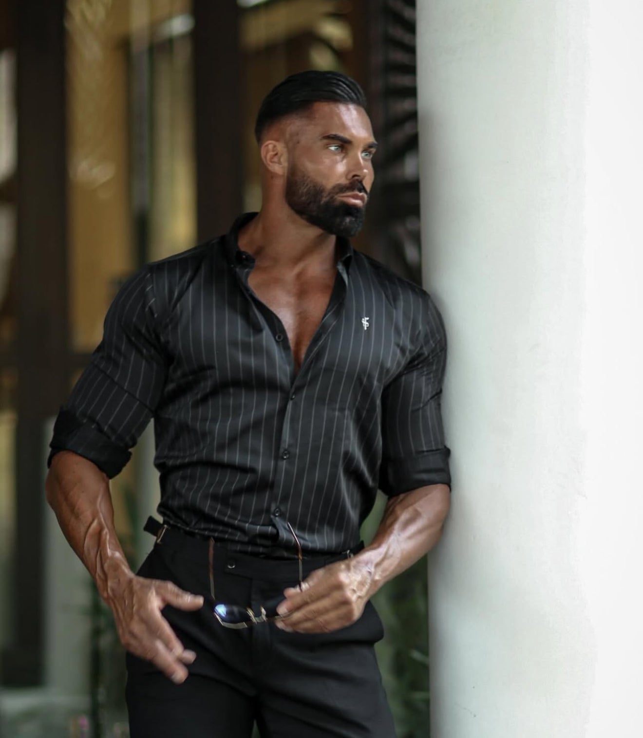 Classic Black / Grey Woven Sateen Stripe Long Sleeve - FS993