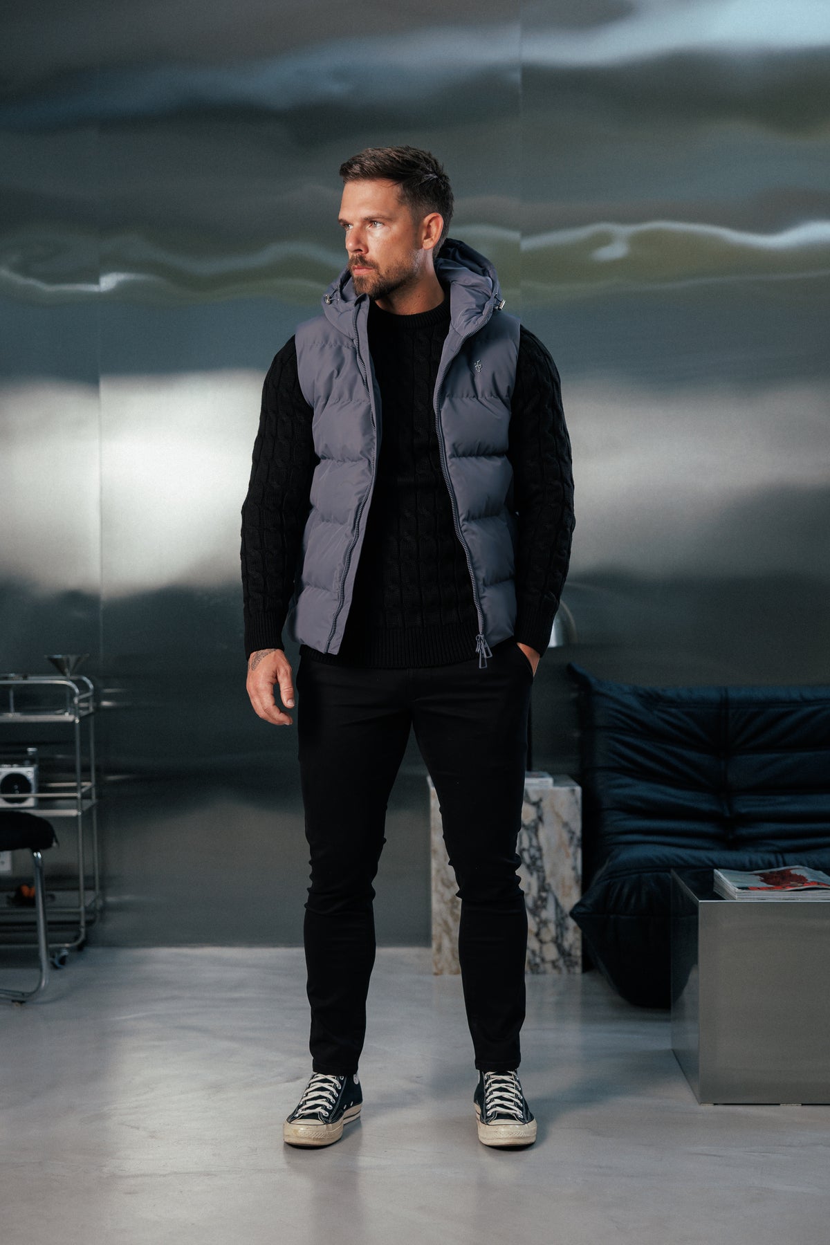 Charcoal Padded Hooded Gilet - FSN241 (PRE ORDER 24TH OCTOBER)