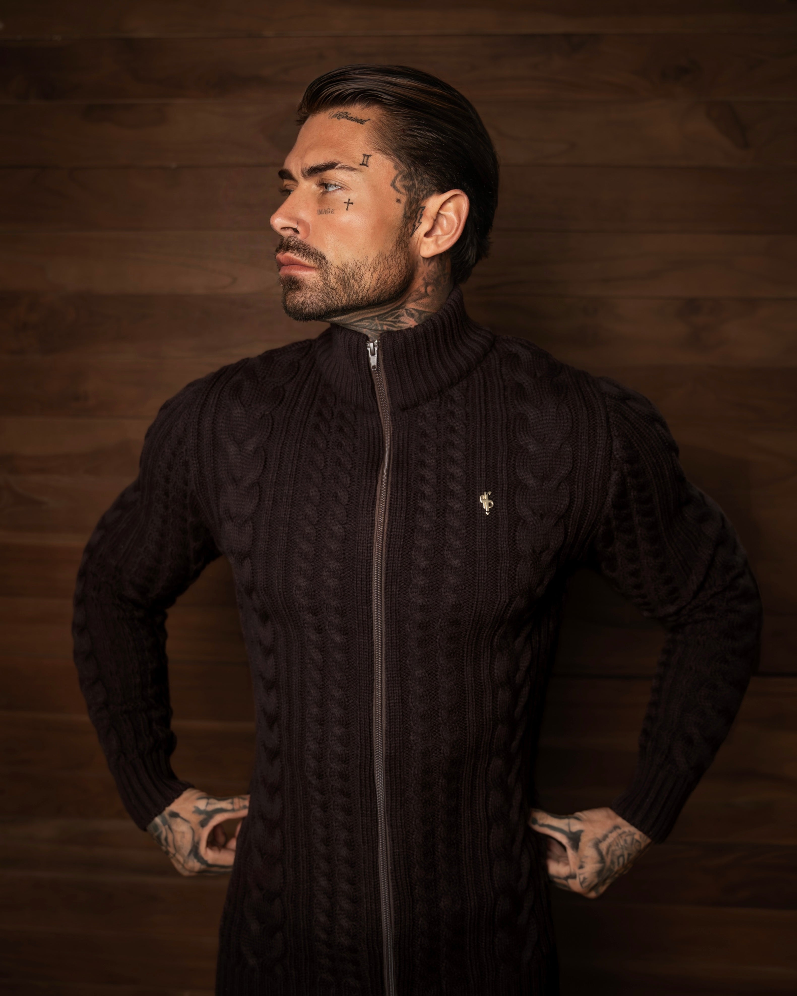 Chunky Zipped Cardigan Brown -  FSJ142