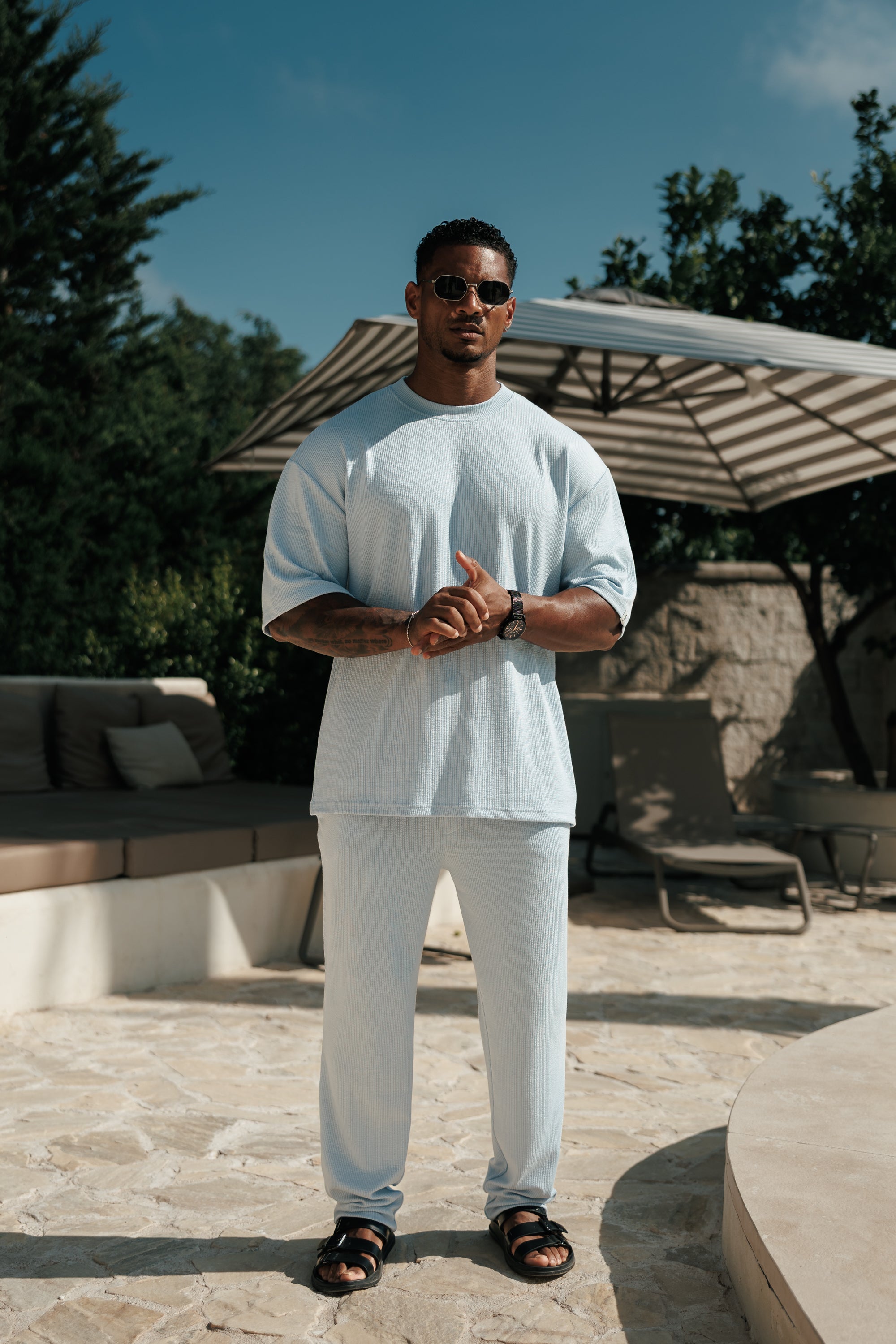 Jersey Cord Light Blue Oversized T-Shirt - FSR106