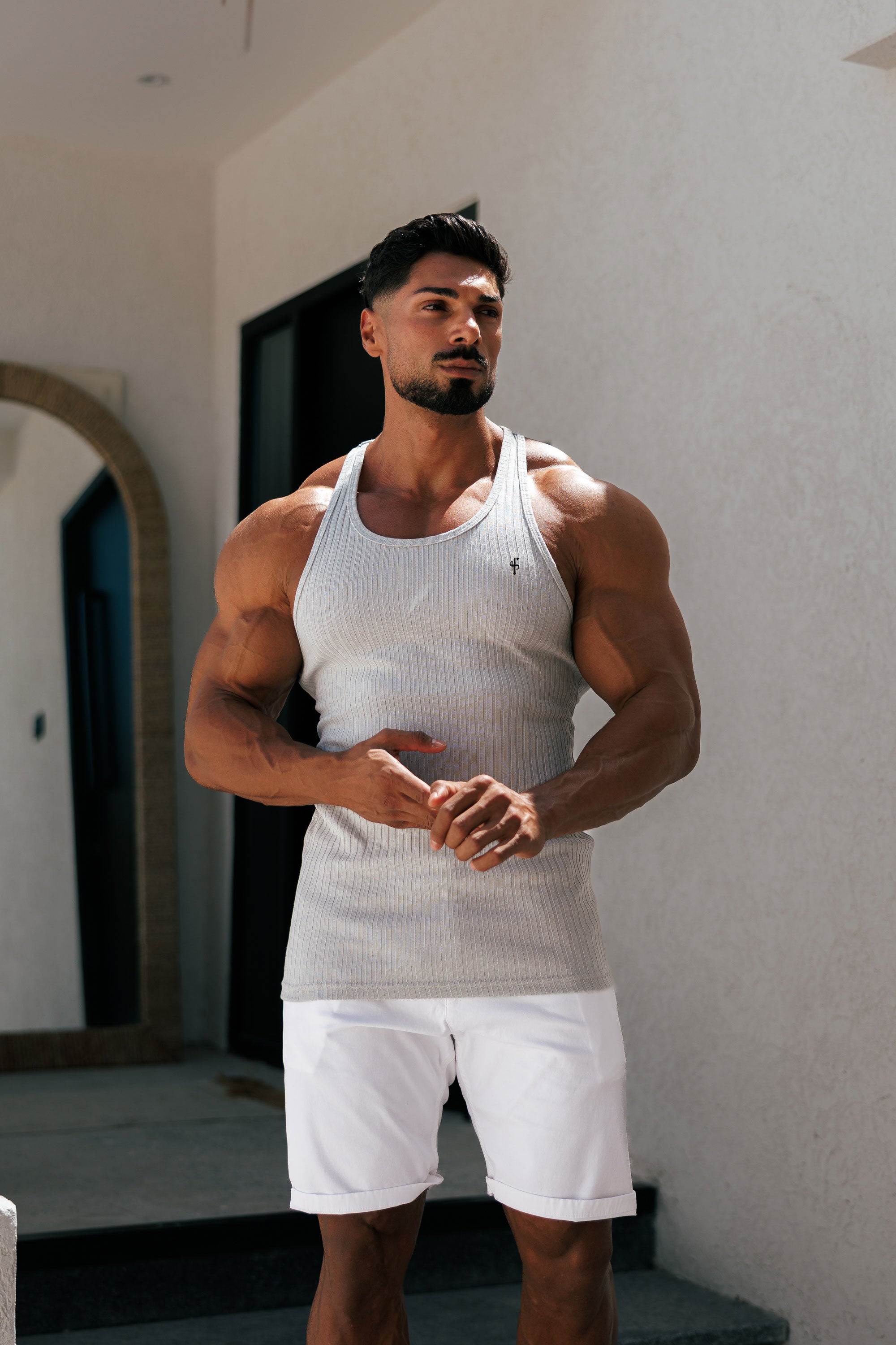 Light Grey / Black Ribbed Knit Super Slim Vest - FSH1325