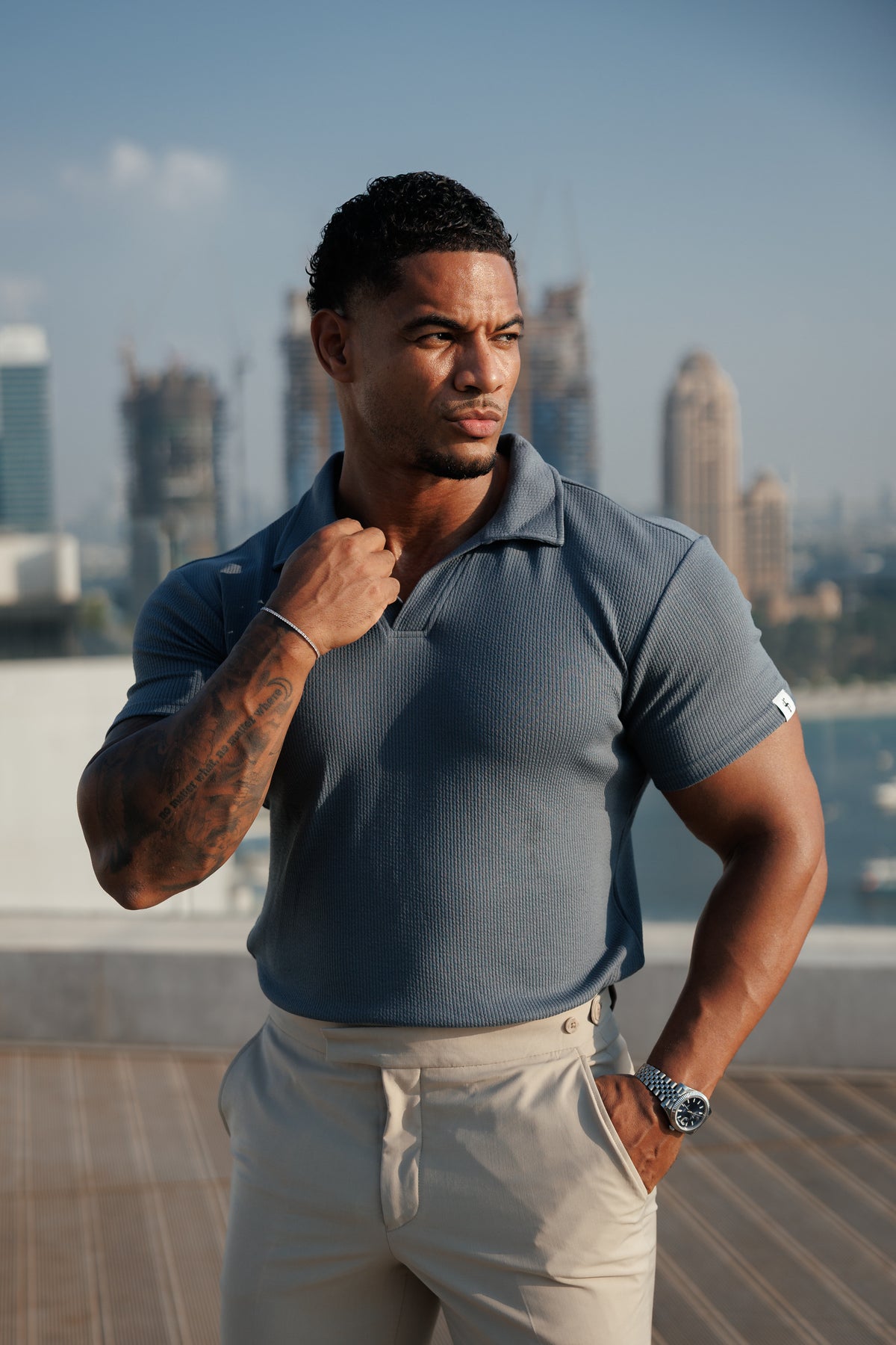 Gunmetal Jersey Cord Revere Polo Short Sleeve - FSR153