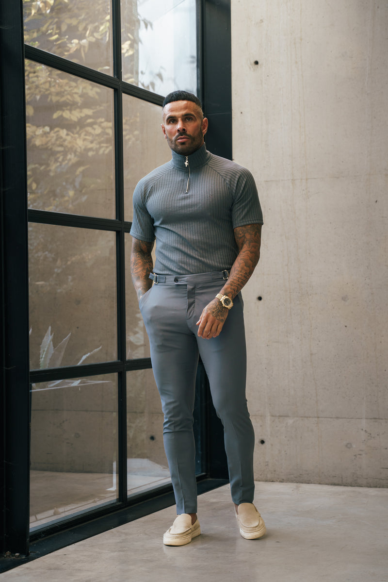 Father Sons Classic Charcoal Ribbed Zip Funnel Neck Raglan Short Sleeve Crew - FSH1288 (PRE ORDER 30TH NOVEMBER)