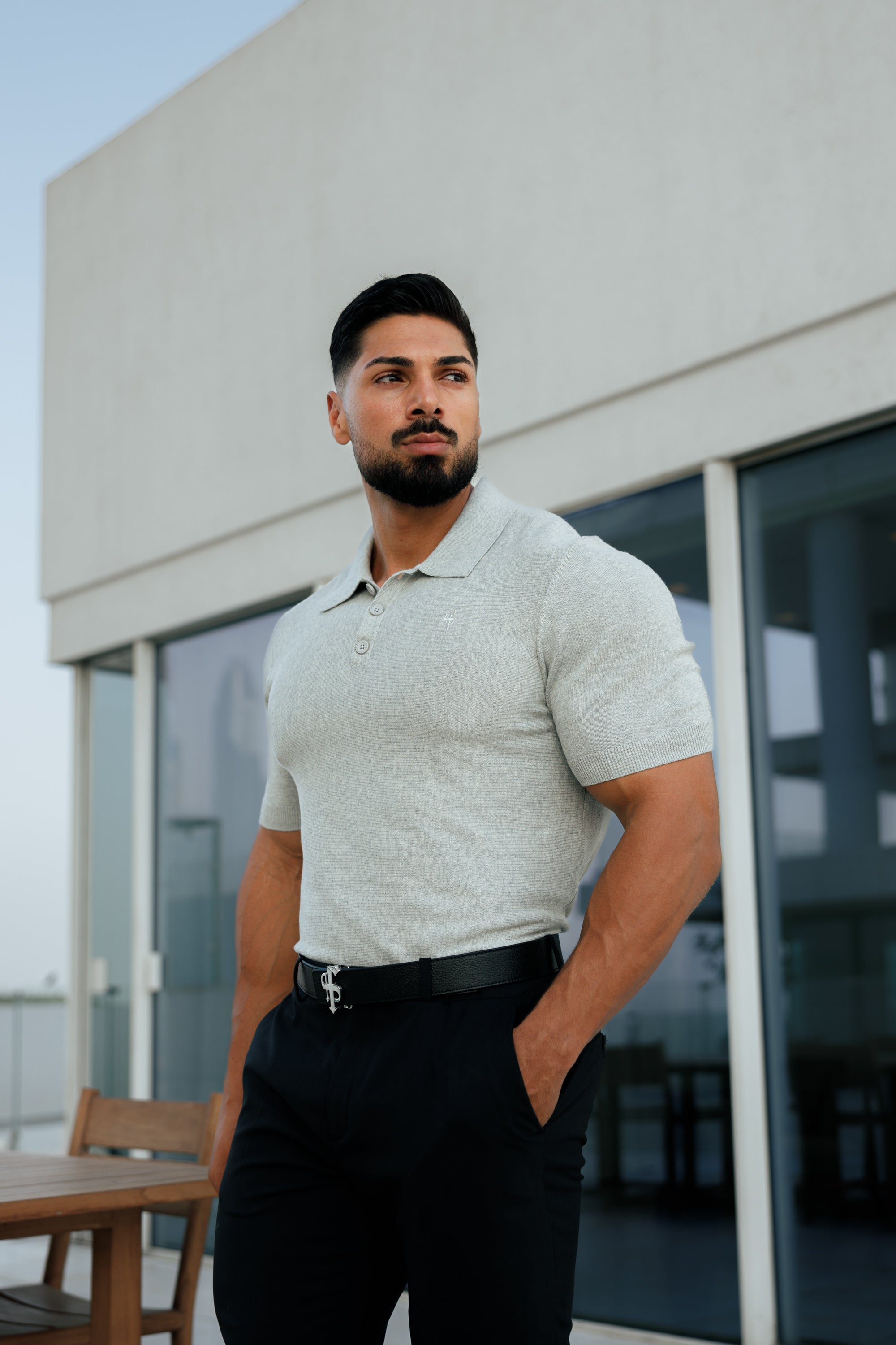Classic Plain Light Grey Knitted Polo Short Sleeve - FSN110