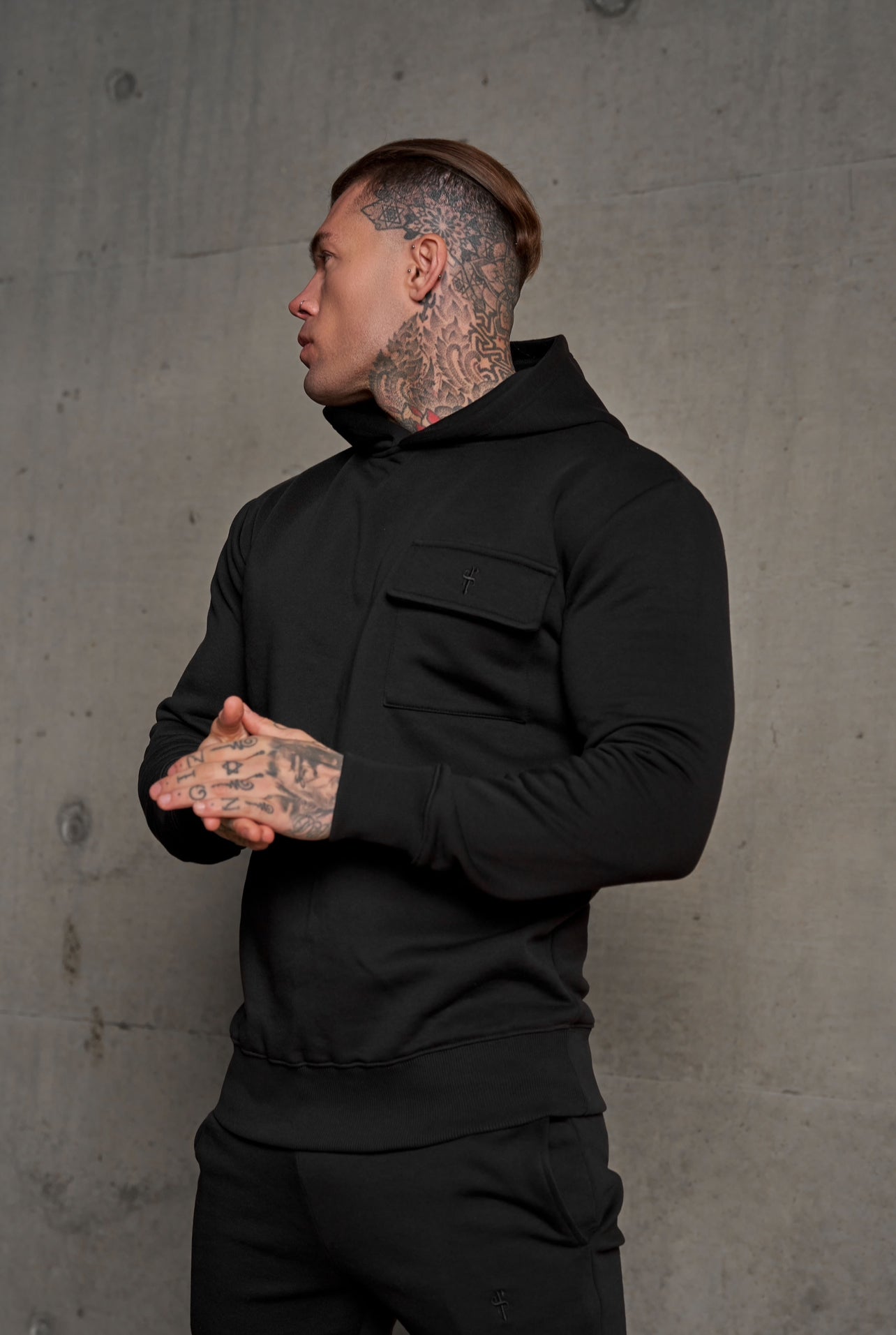 Black Cargo Hoodie With FS Embroidery - FSH929