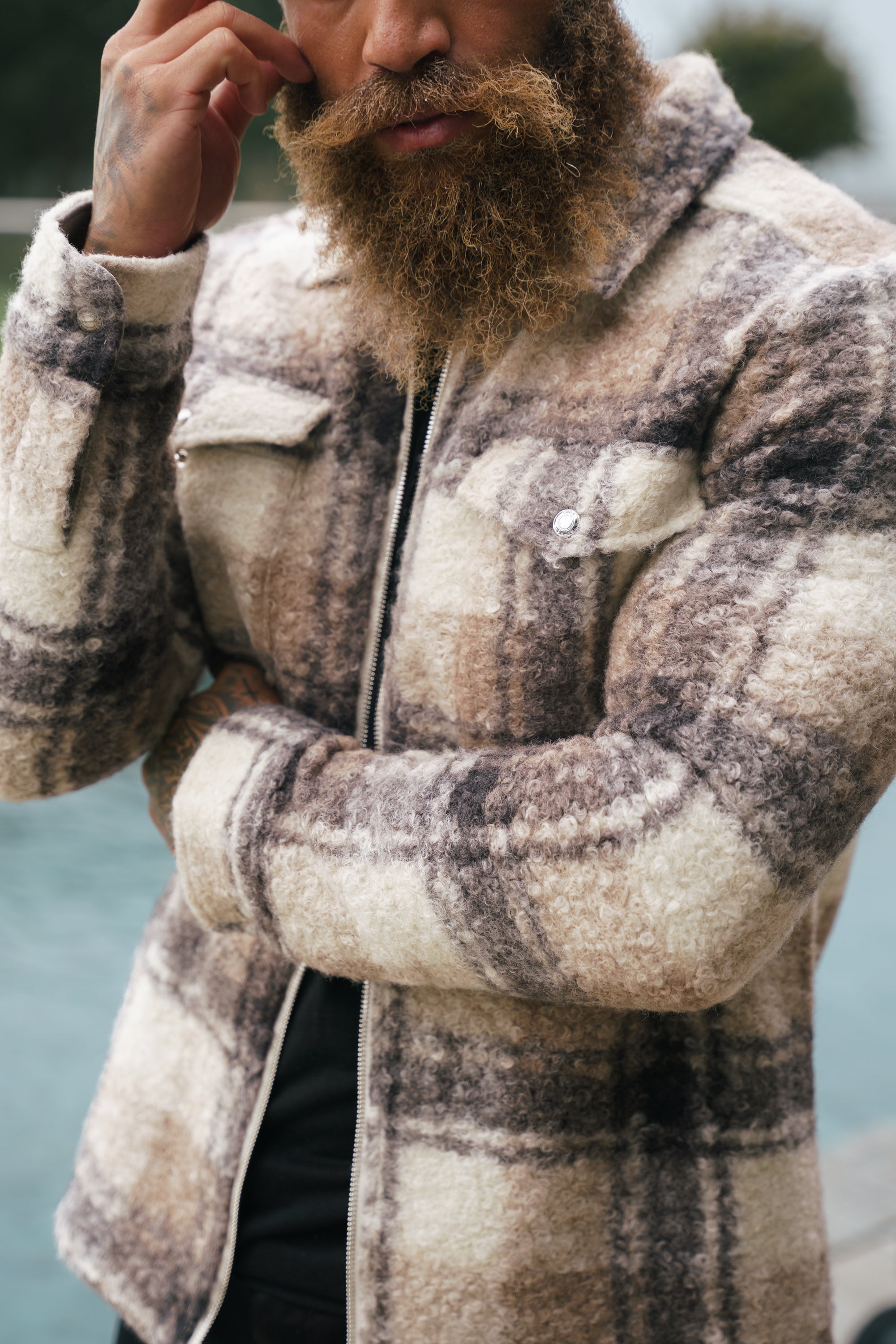Boucle Zipped Check Jacket Taupe - FSN155