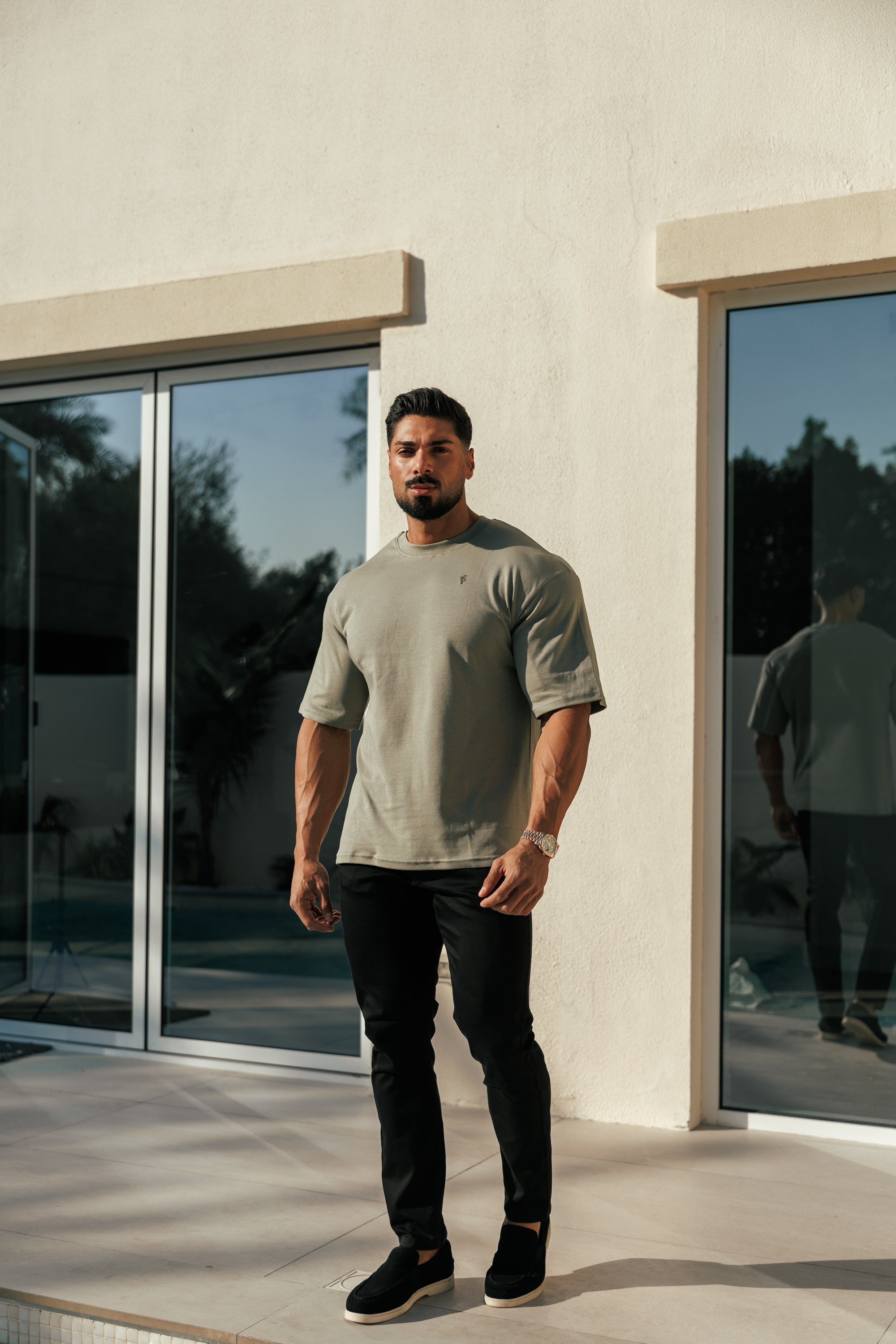 Olive / Gold Oversized Crew T Shirt - FSH1419