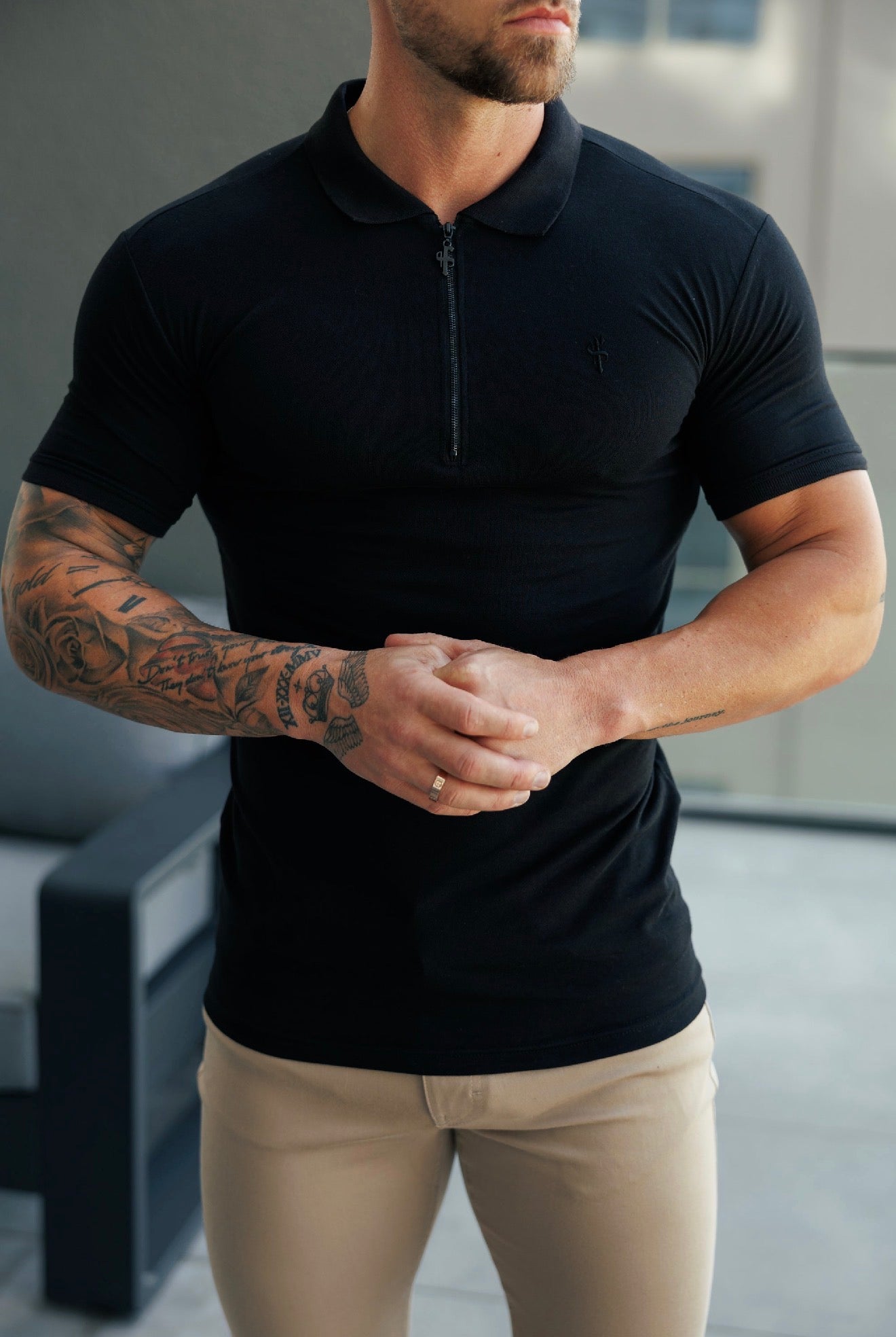 Classic Black Zipped Polo Shirt - FSH1533