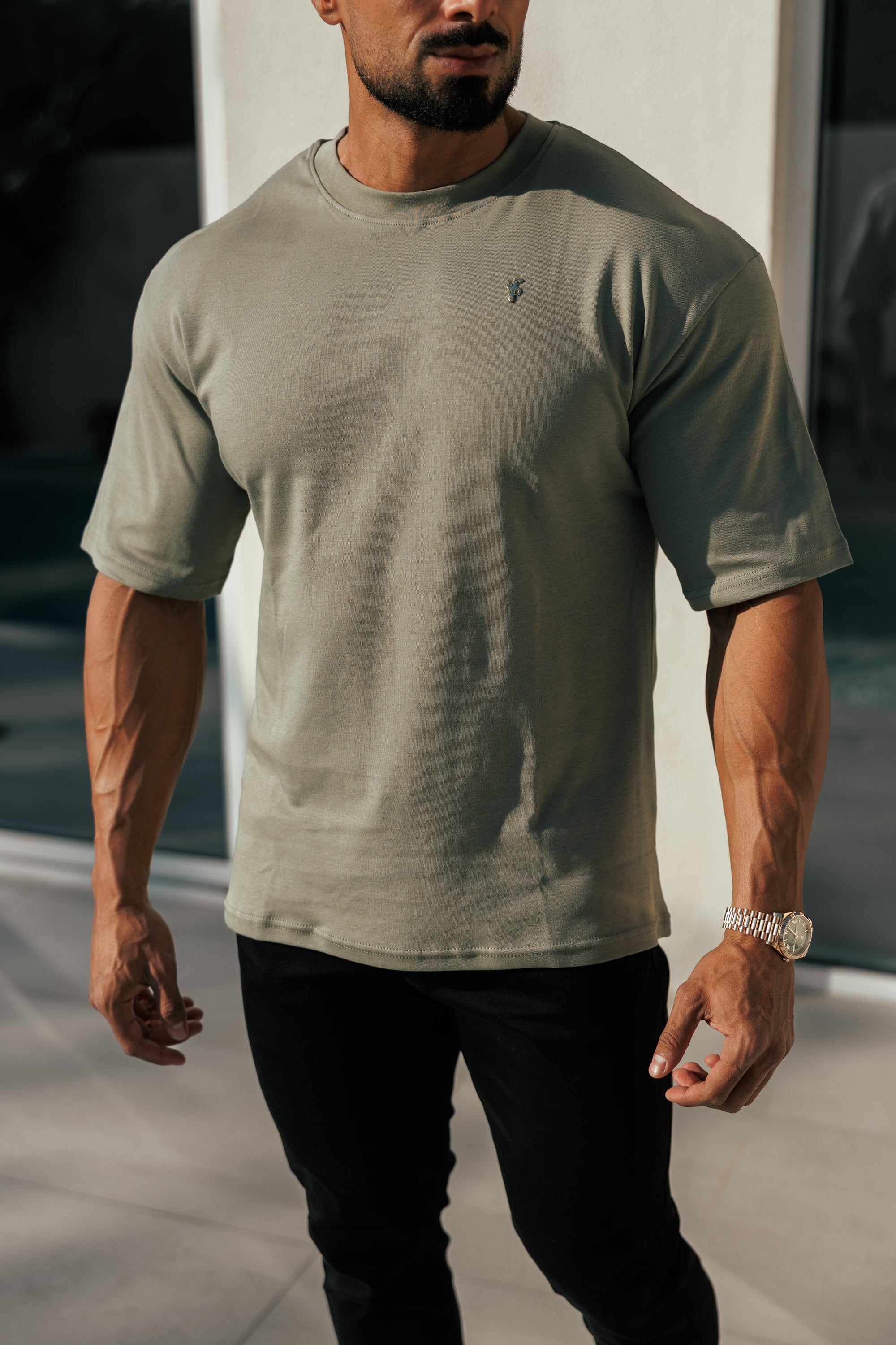 Olive / Gold Oversized Crew T Shirt - FSH1419