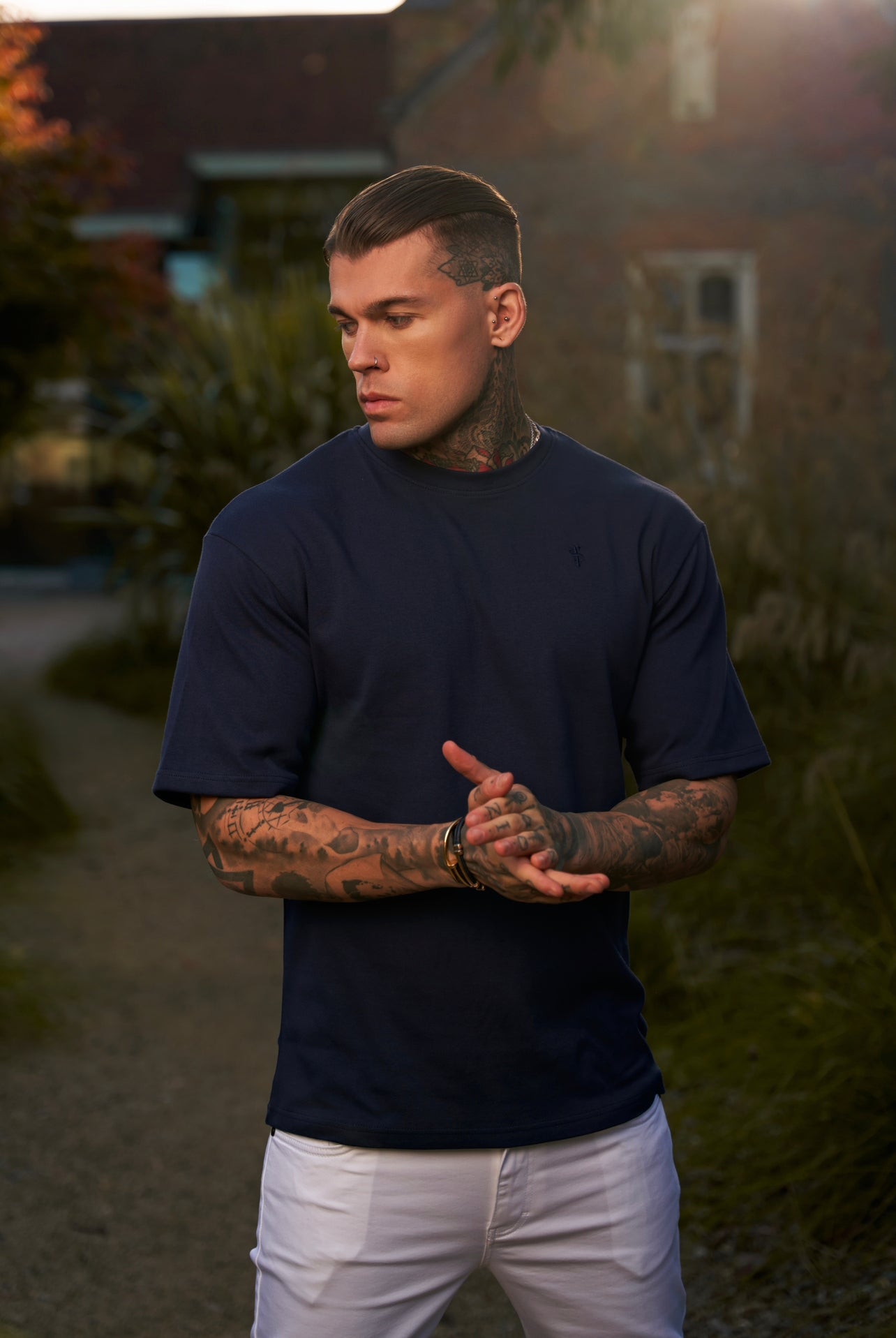 Classic Navy Oversized Crew T Shirt - FSH866