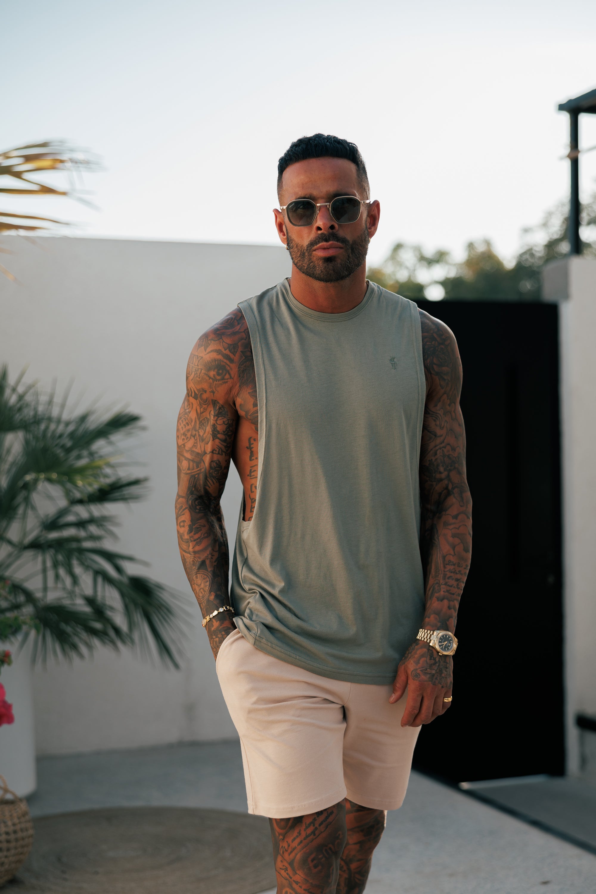 Classic Bamboo Dropped Armhole Olive Vest - FSH1341 (PRE ORDER 11TH JUNE)