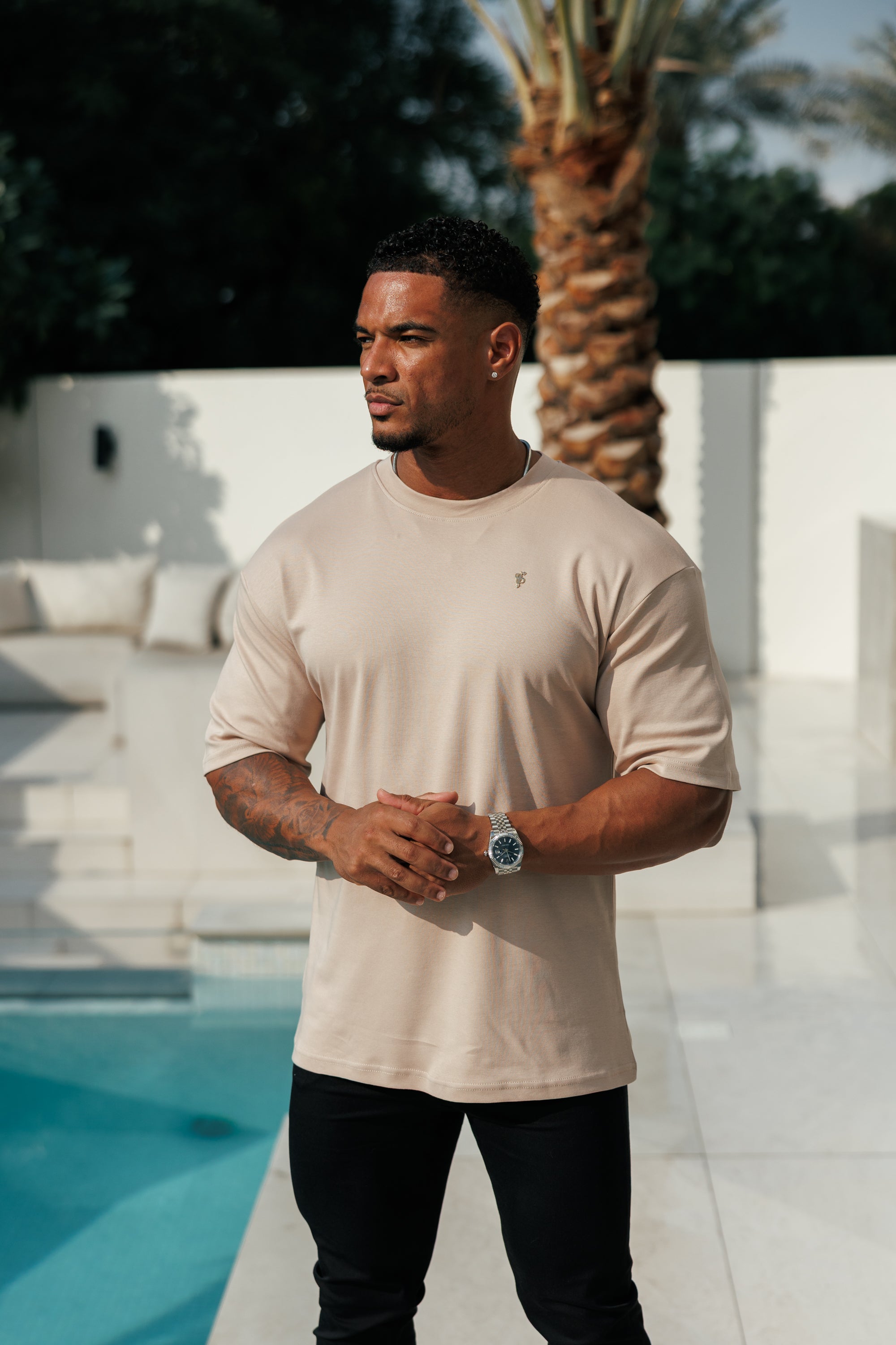 Beige / Gold Oversized Crew T Shirt - FSH1420