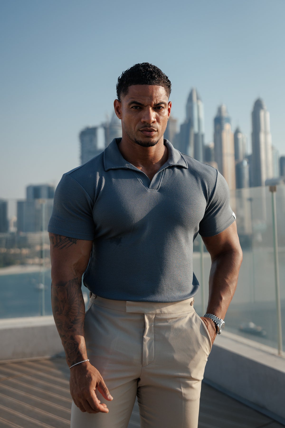 Gunmetal Jersey Cord Revere Polo Short Sleeve - FSR153