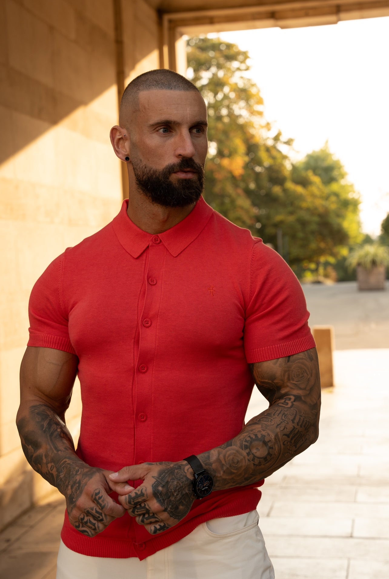 Classic Plain Coral Knitted Button Through Polo Short Sleeve - FSN164