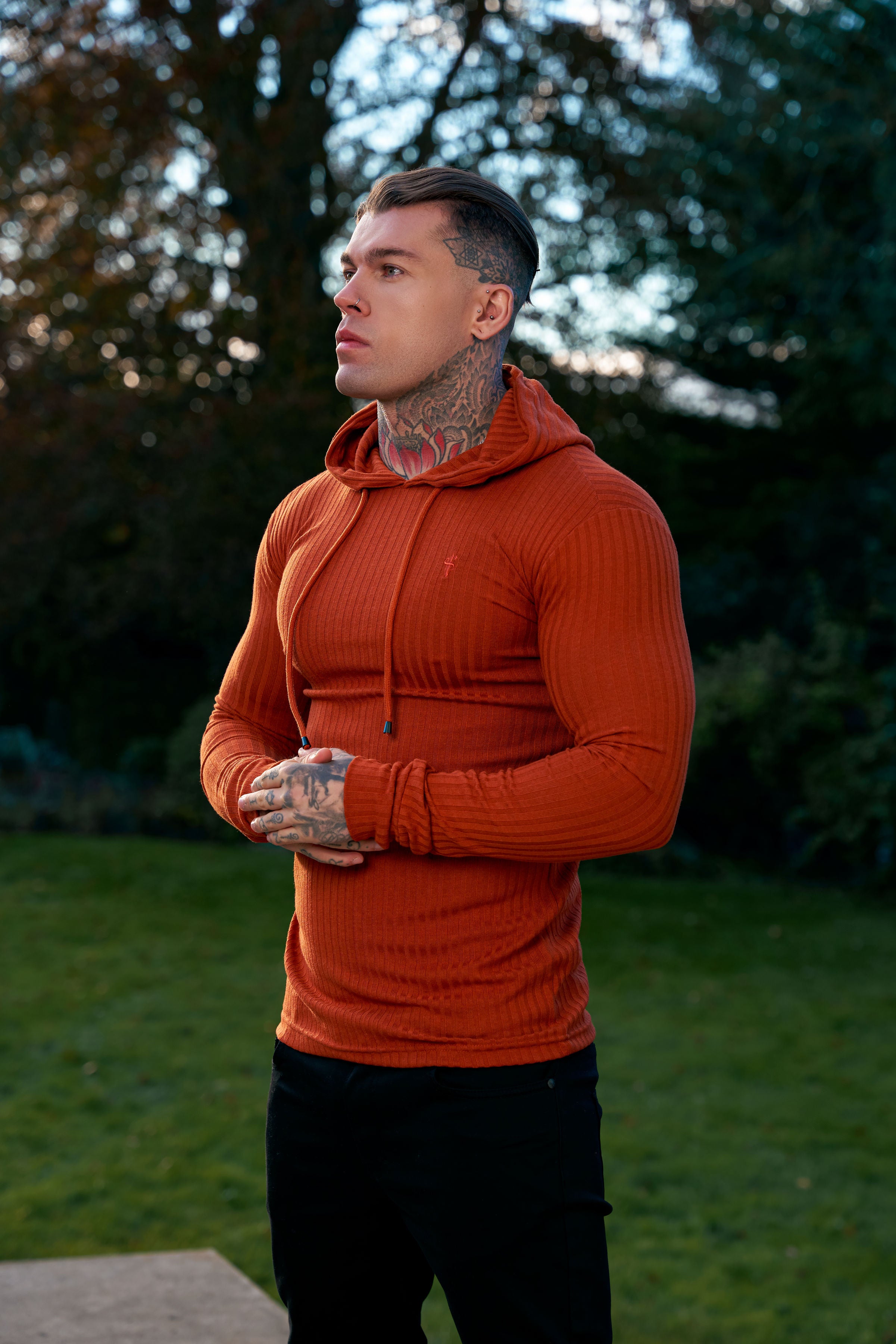 Classic Rust Ribbed Knit Hoodie Jumper - FSH910