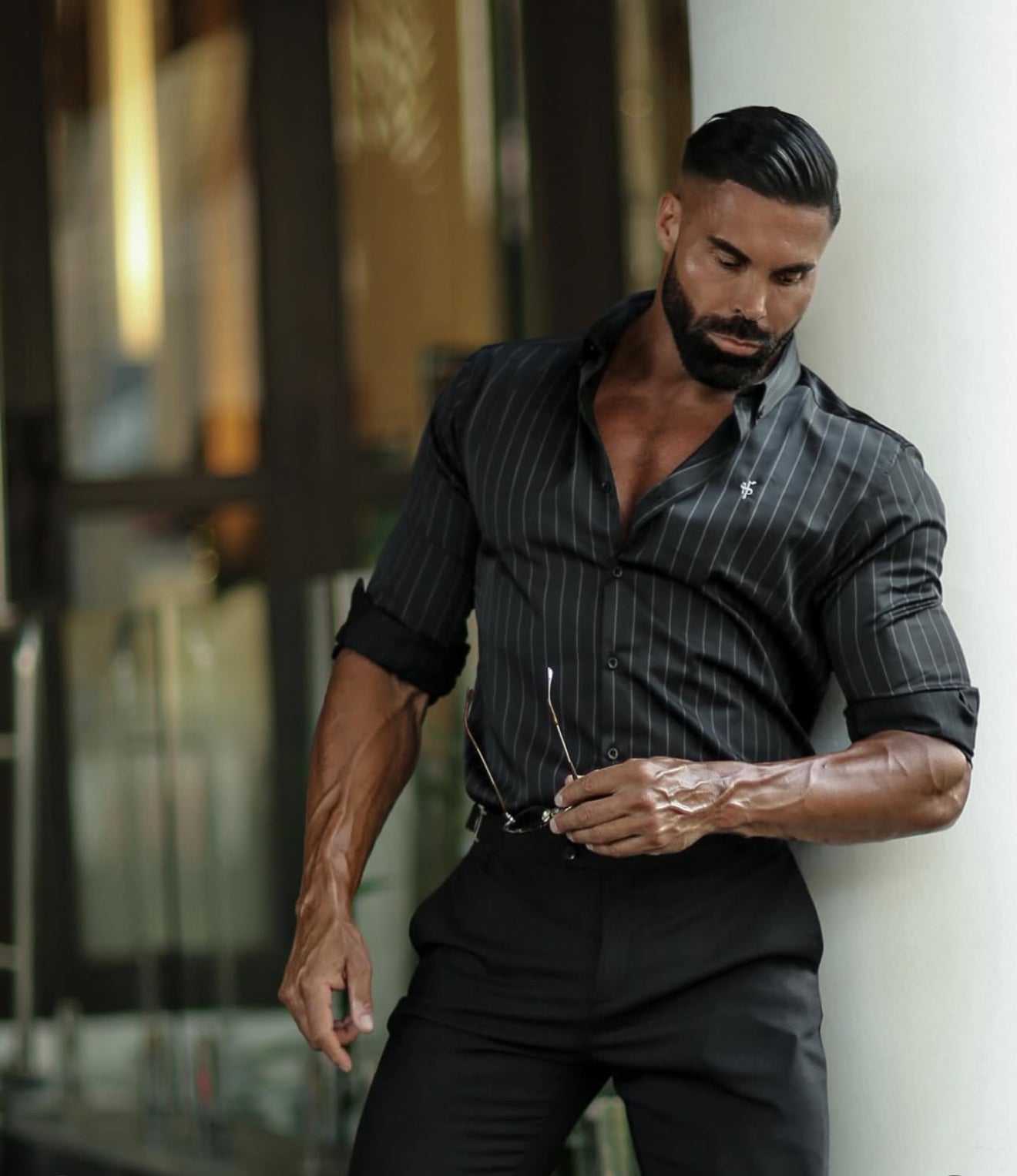 Classic Black / Grey Woven Sateen Stripe Long Sleeve - FS993