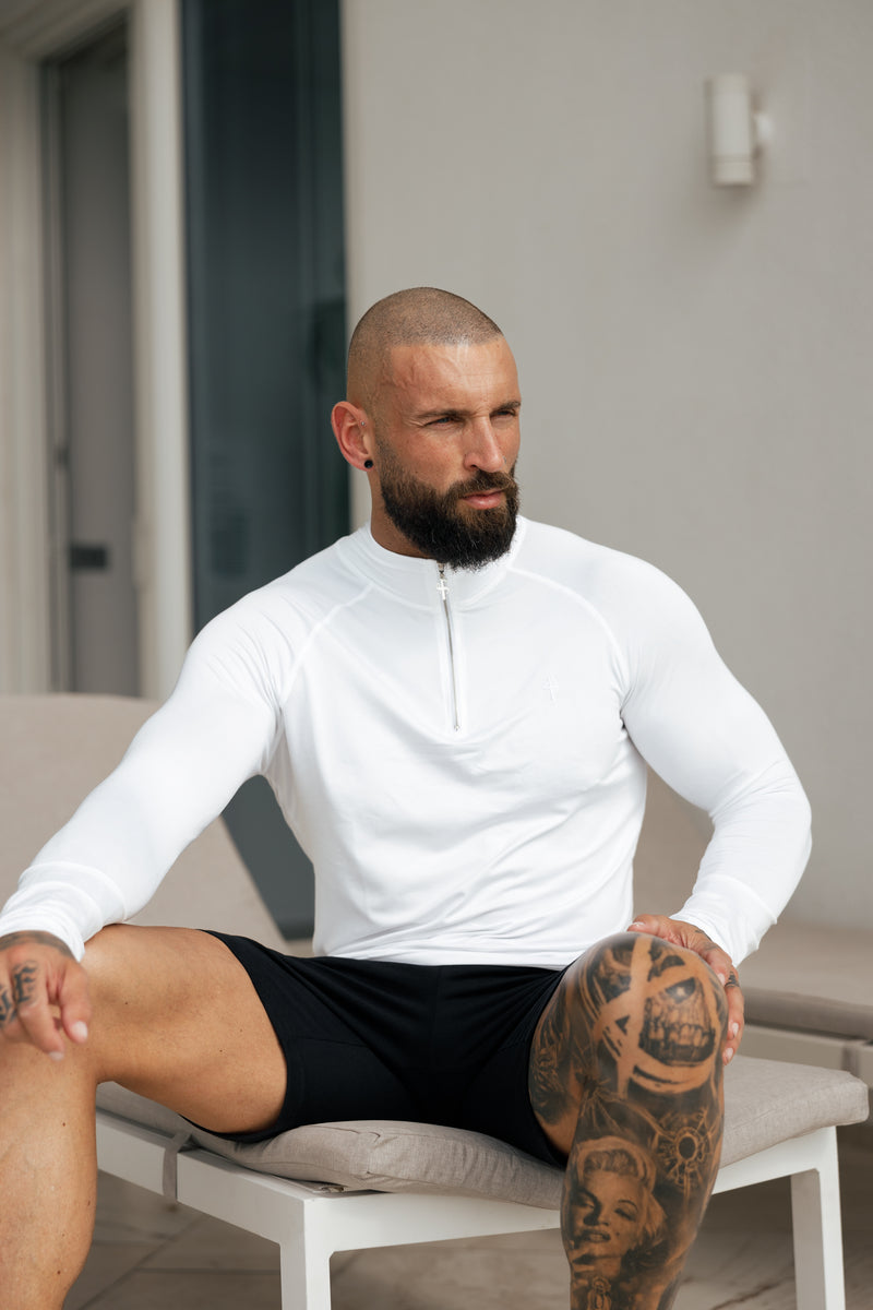 Father Sons Long Sleeve White / Silver Half Zip Gym Top - FSH888