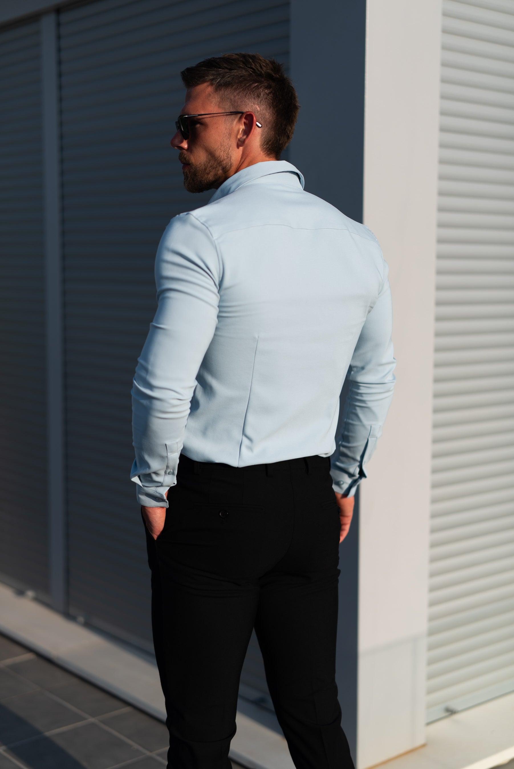 Super Slim LS Powder Blue Scuba with Button Down Collar - FS1120