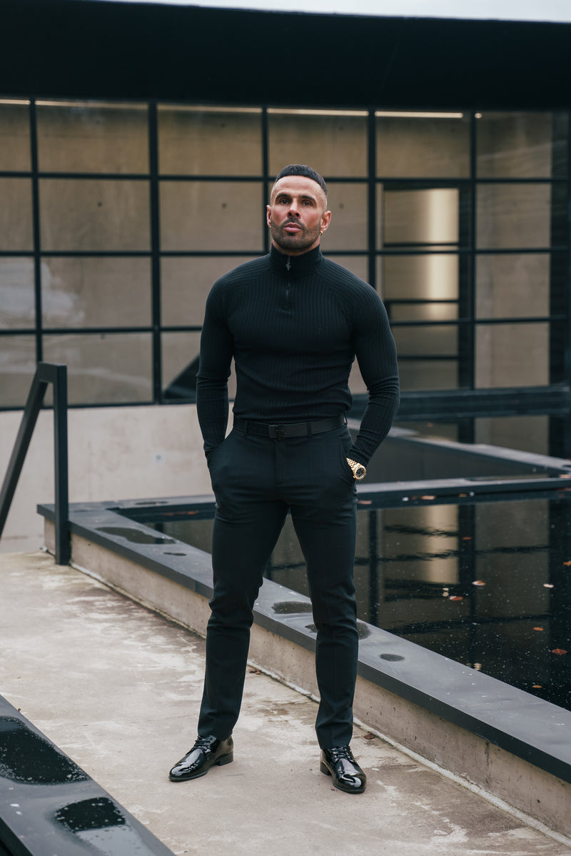 FS Classic Black Ribbed Zip Funnel Neck Raglan Long Sleeve Crew - FSH1265 (PRE ORDER 12TH DECEMBER)