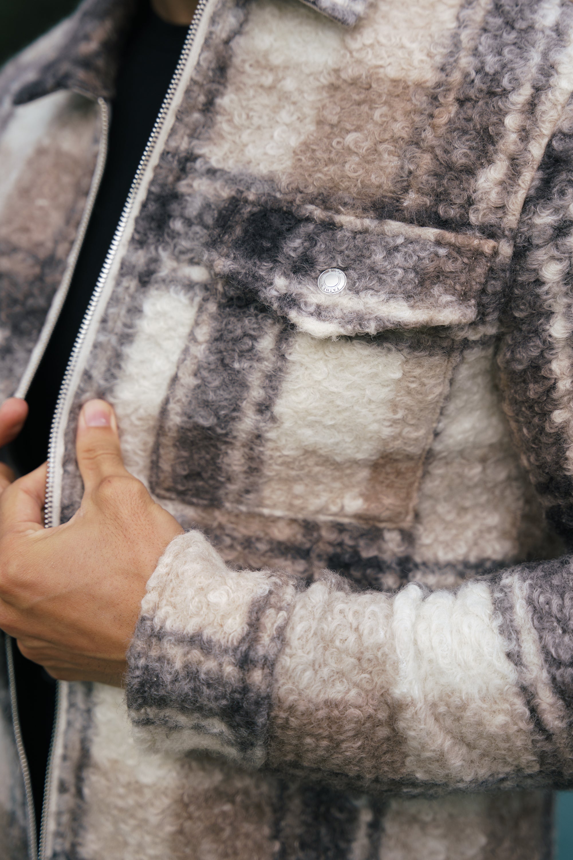 Boucle Zipped Check Jacket Taupe - FSN155