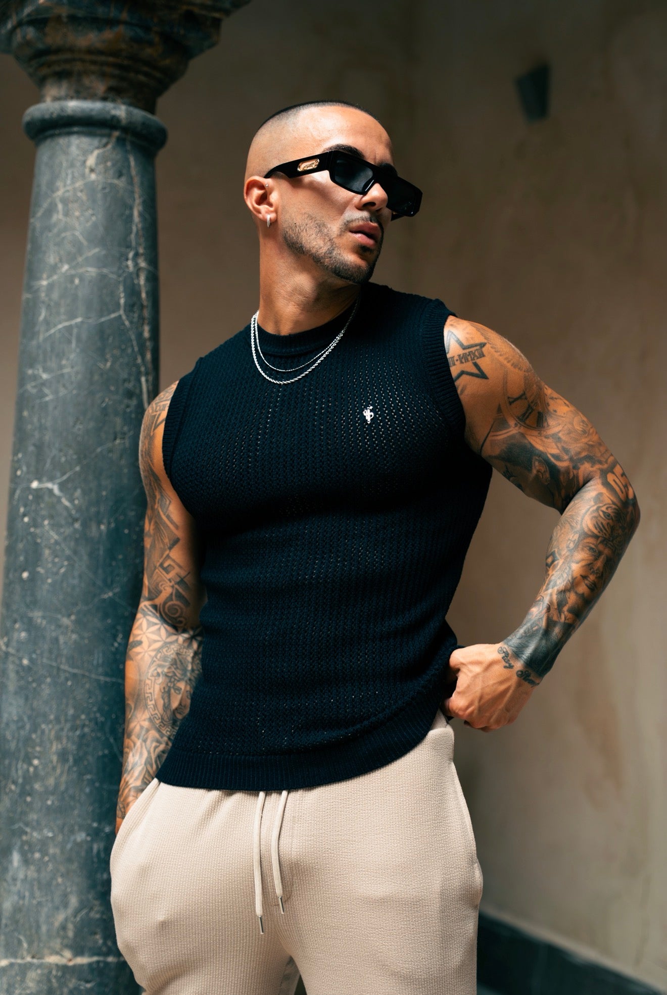 Black / Silver Viscose Crochet Knitted Vest - FSJ164 (PRE ORDER 17TH JULY)
