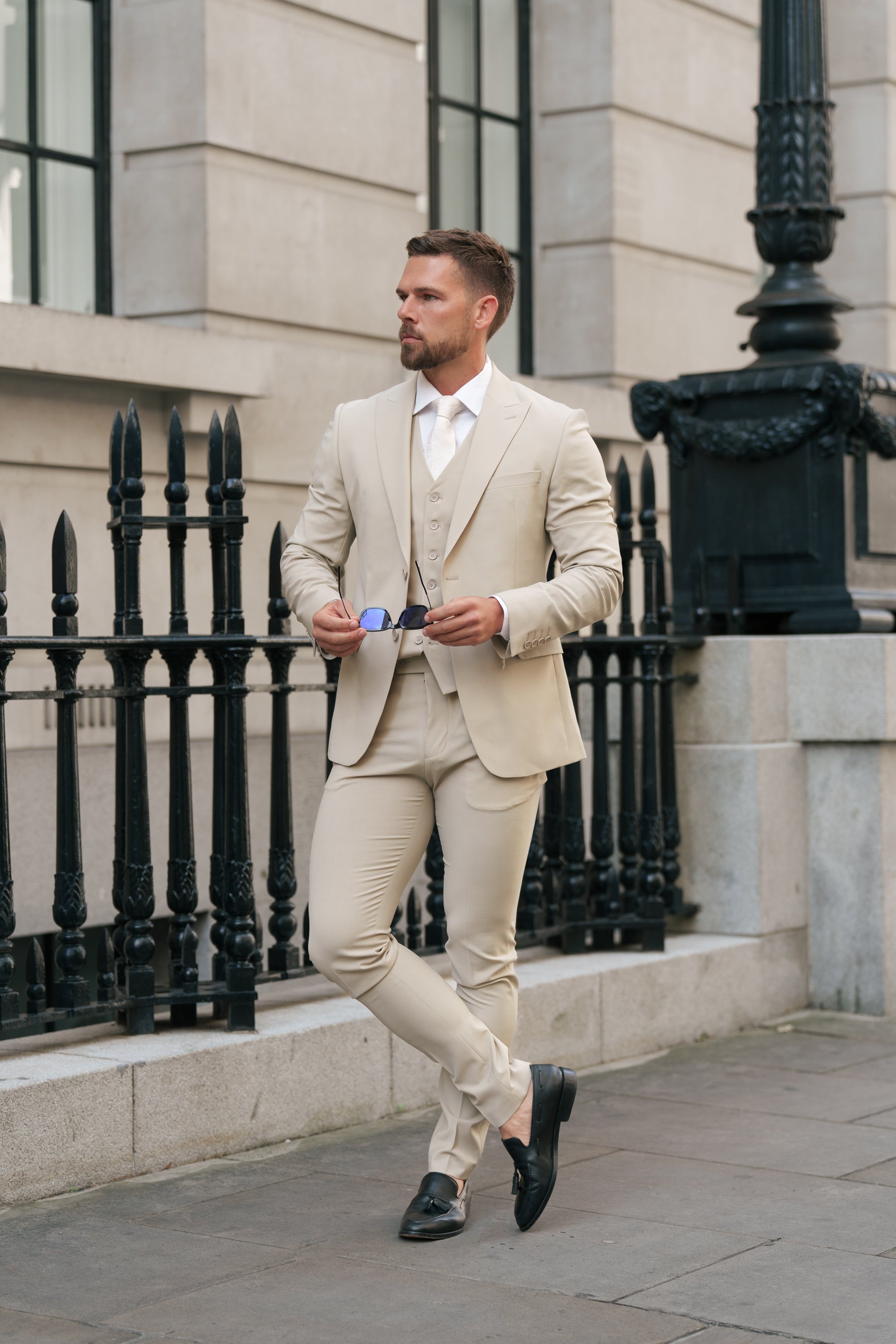 Slim Formal Beige Stretch Trousers - FST038
