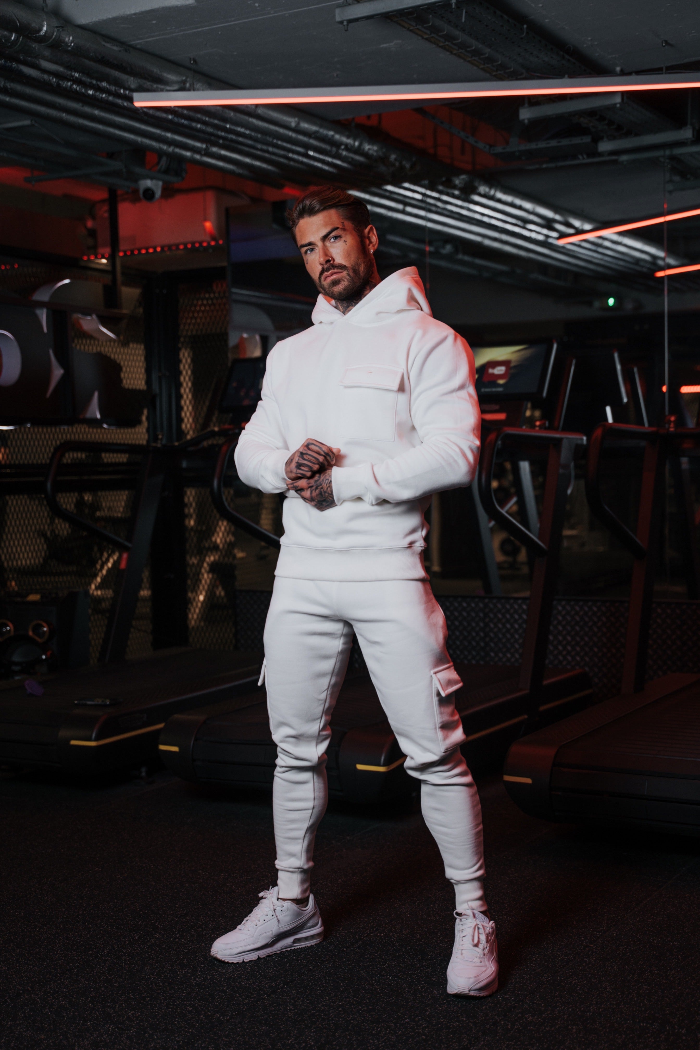 Cream Cargo Tracksuit Bottoms With Pockets, Cuffed Hem and FS Embroidery - FSH937