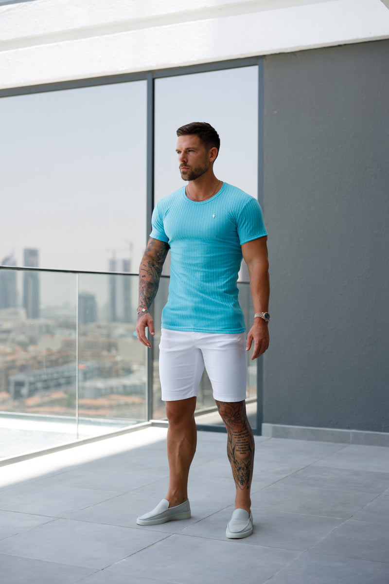 Father Sons Classic Turquoise / Silver Ribbed Knit Super Slim Short Sleeve Crew - FSH1092