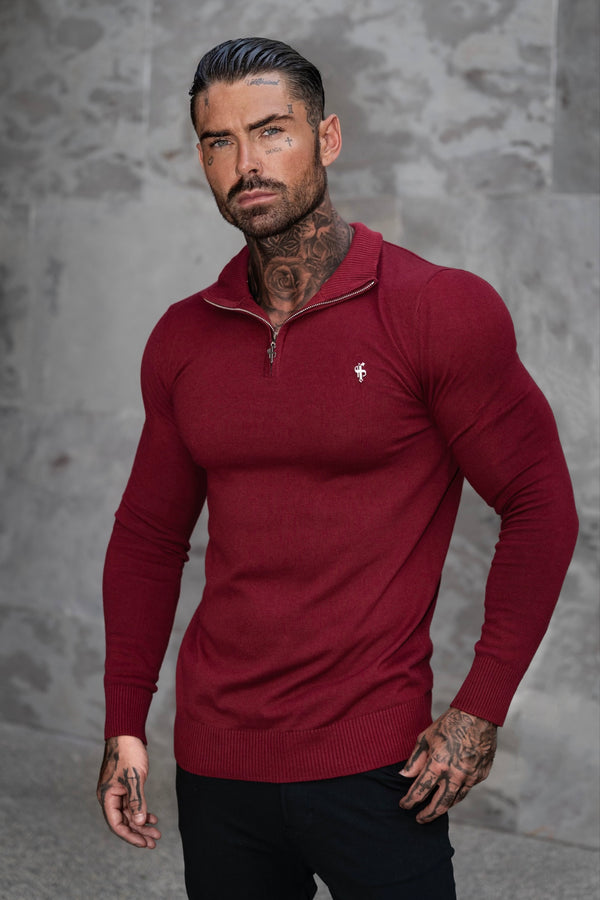 FS Brick Red Funnel Neck Knitted Jumper With FS Branding - FSN188