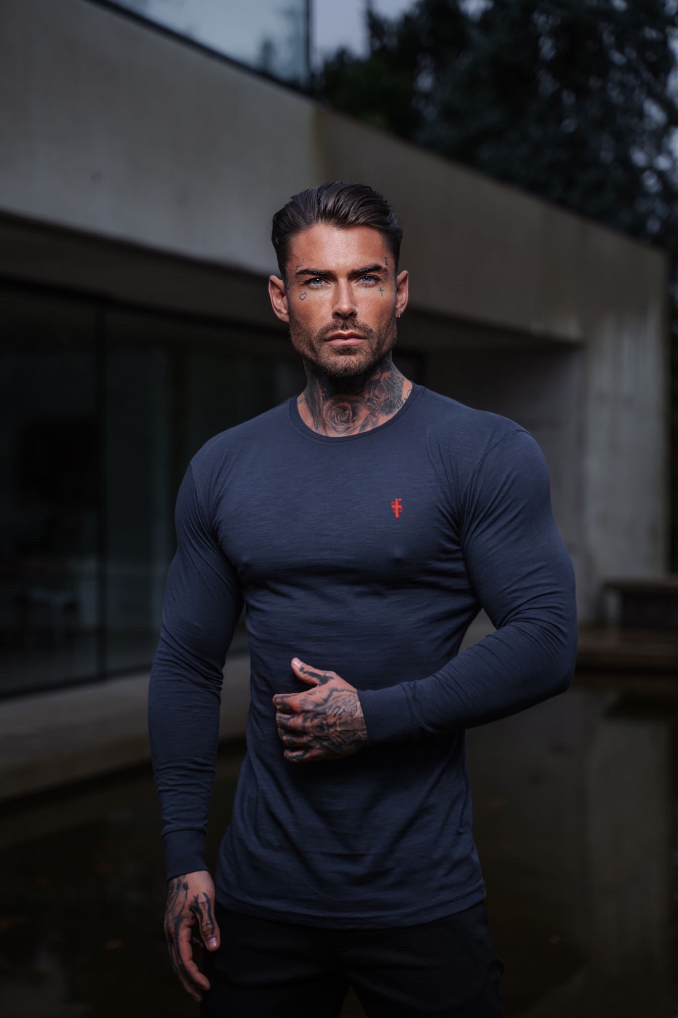 Black Slub Crew Long Sleeve With Cuff