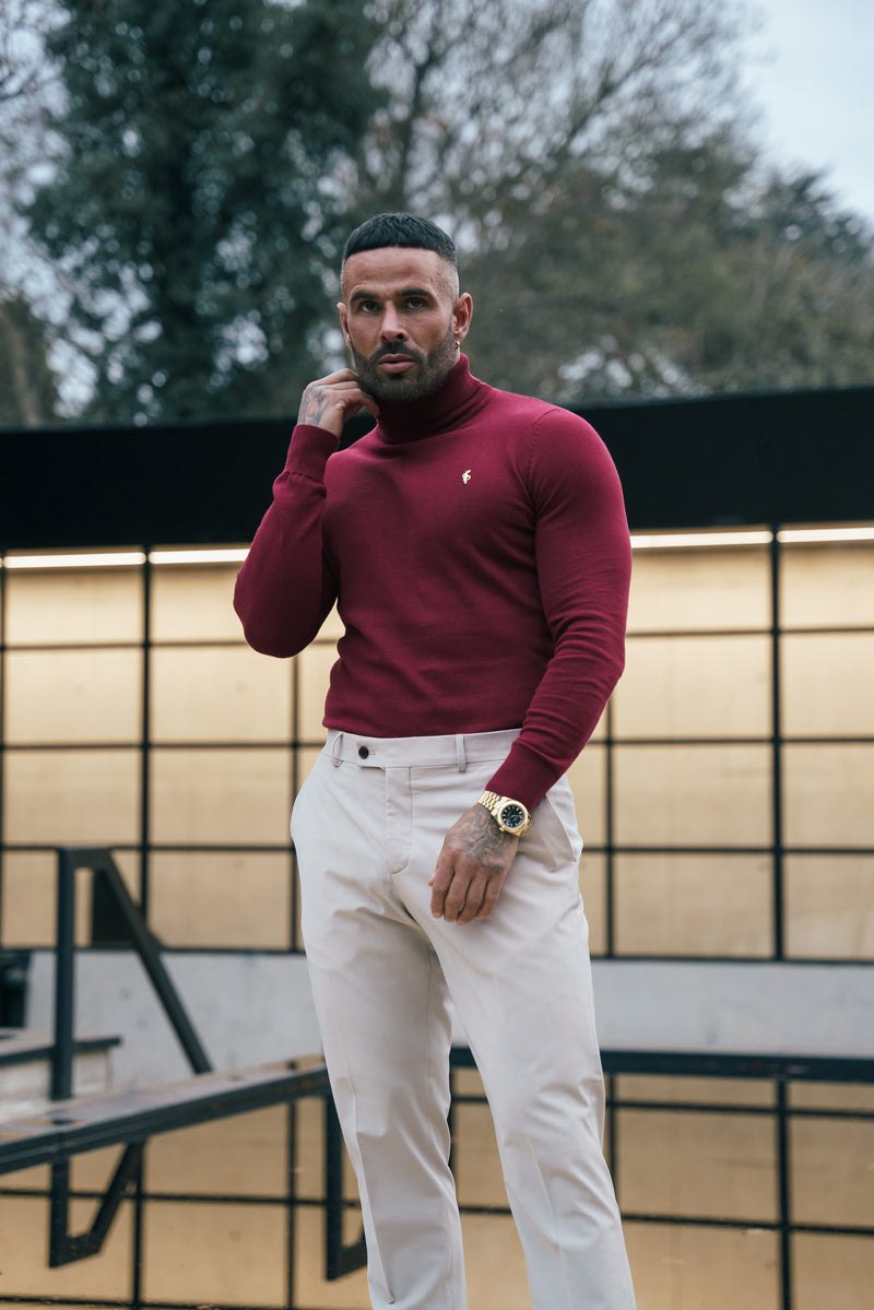 FS Brick Red Roll Neck Knitted Jumper With FS Branding - FSN203