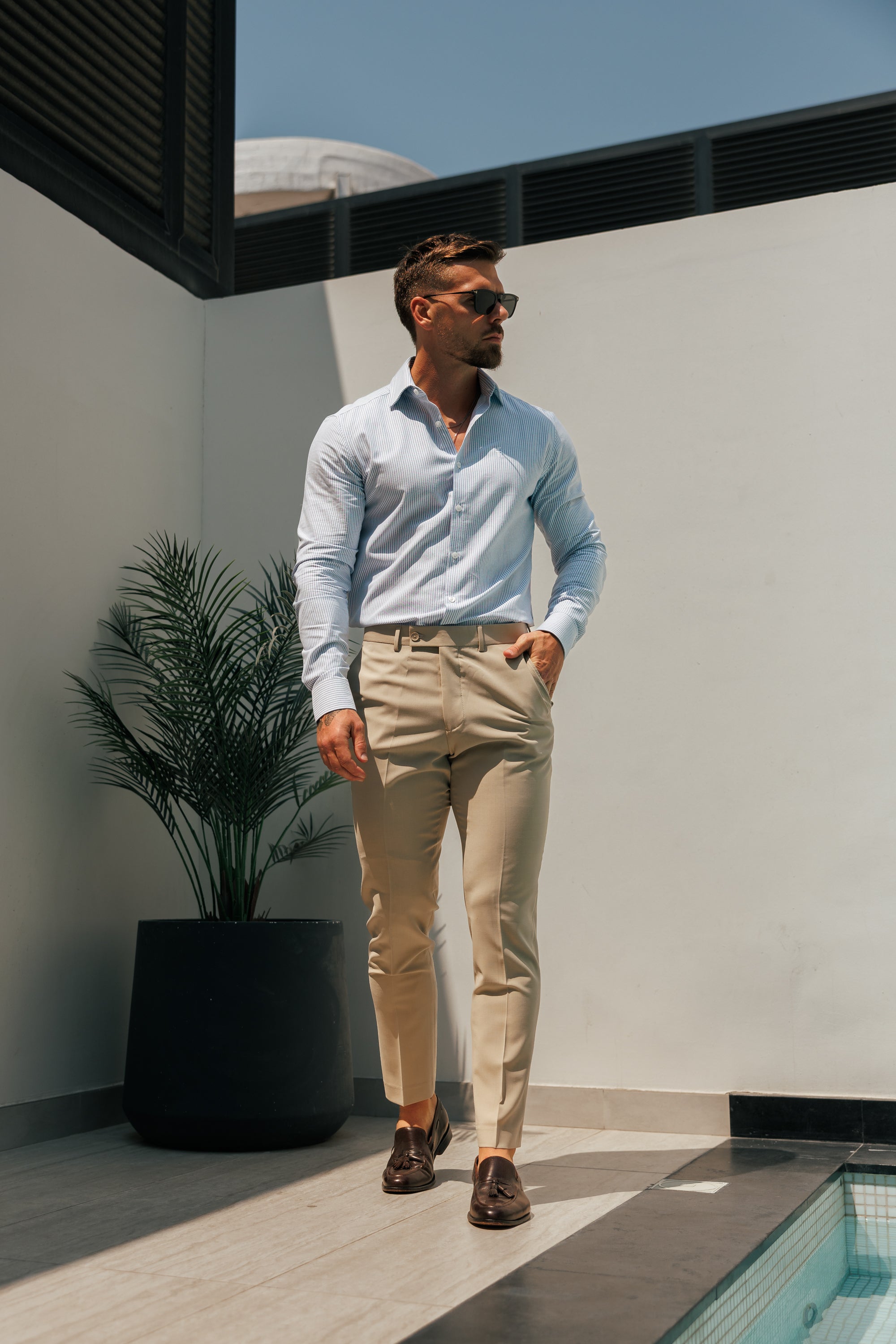 Classic Oxford Long Sleeve White / Blue Stripe with Cutaway Collar - FS1174