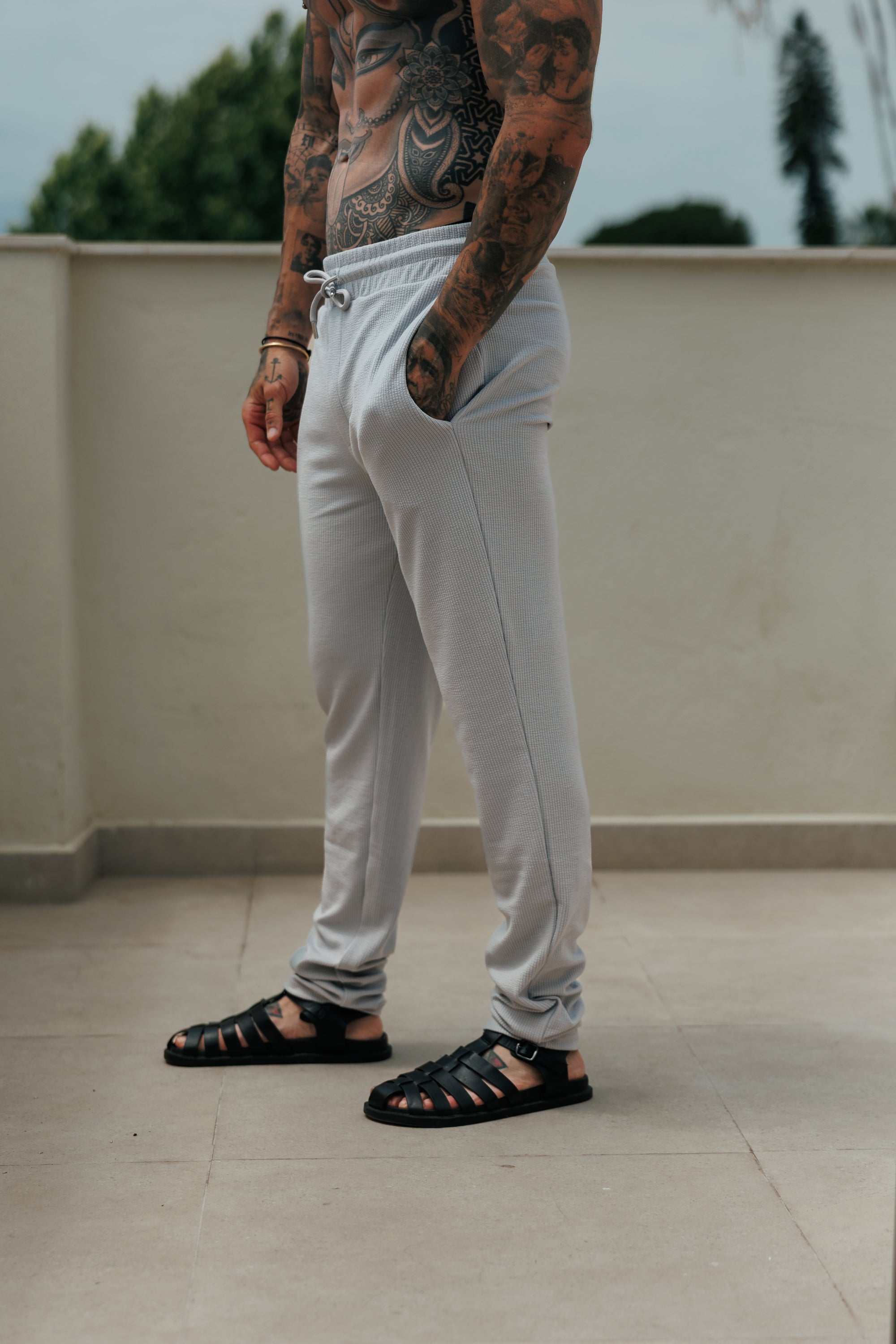 Jersey Cord Slim Light Grey Trousers - FSR091