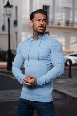 Father Sons Classic Light Blue Ribbed Knit Hoodie Jumper - FSH908