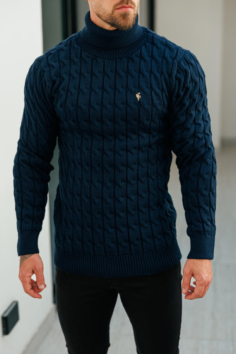 Father Sons Link Weave Knit Navy Roll Neck Jumper - FSJ103