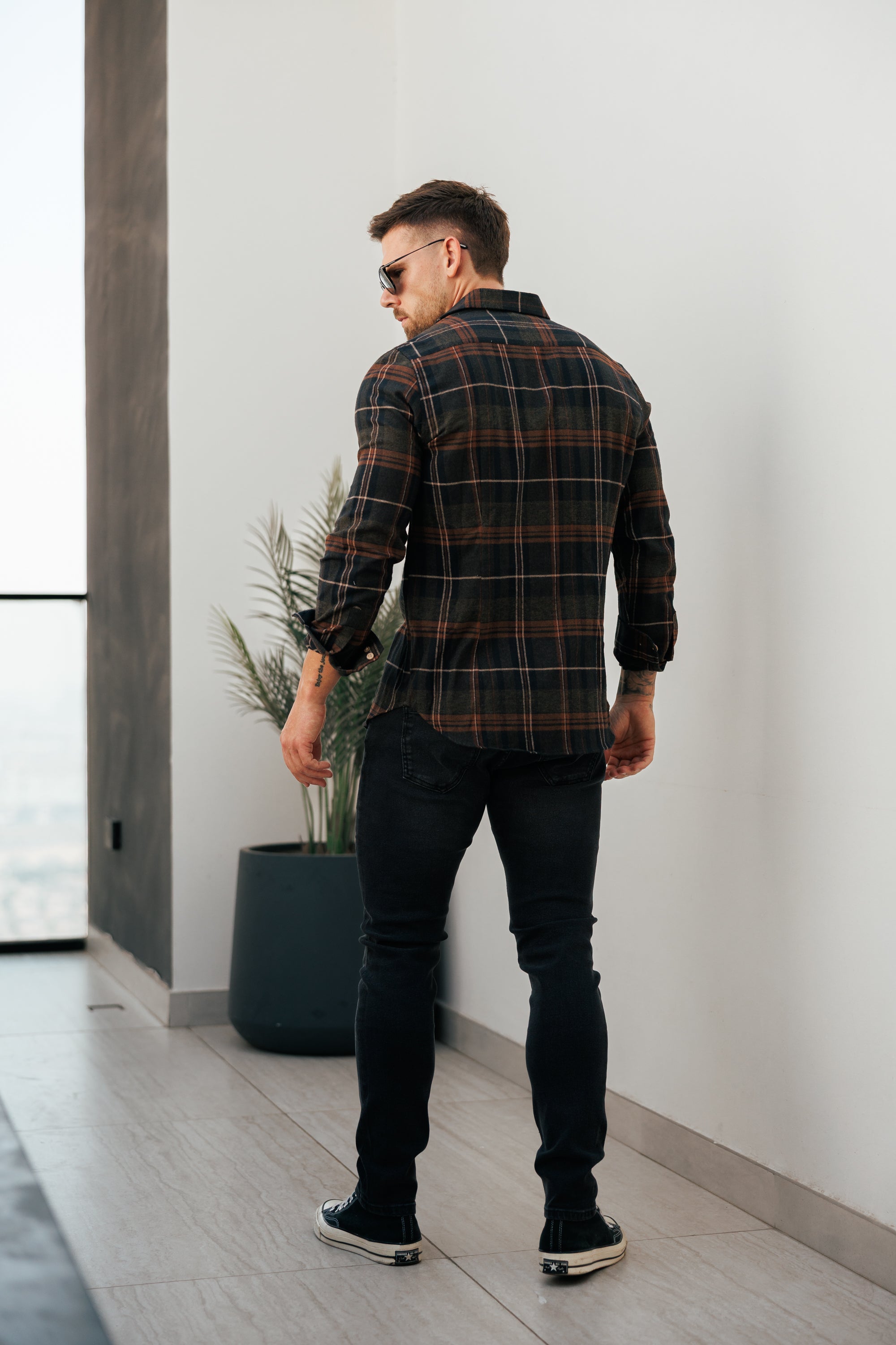 Brown Check Shacket With Double Pockets - FS1196