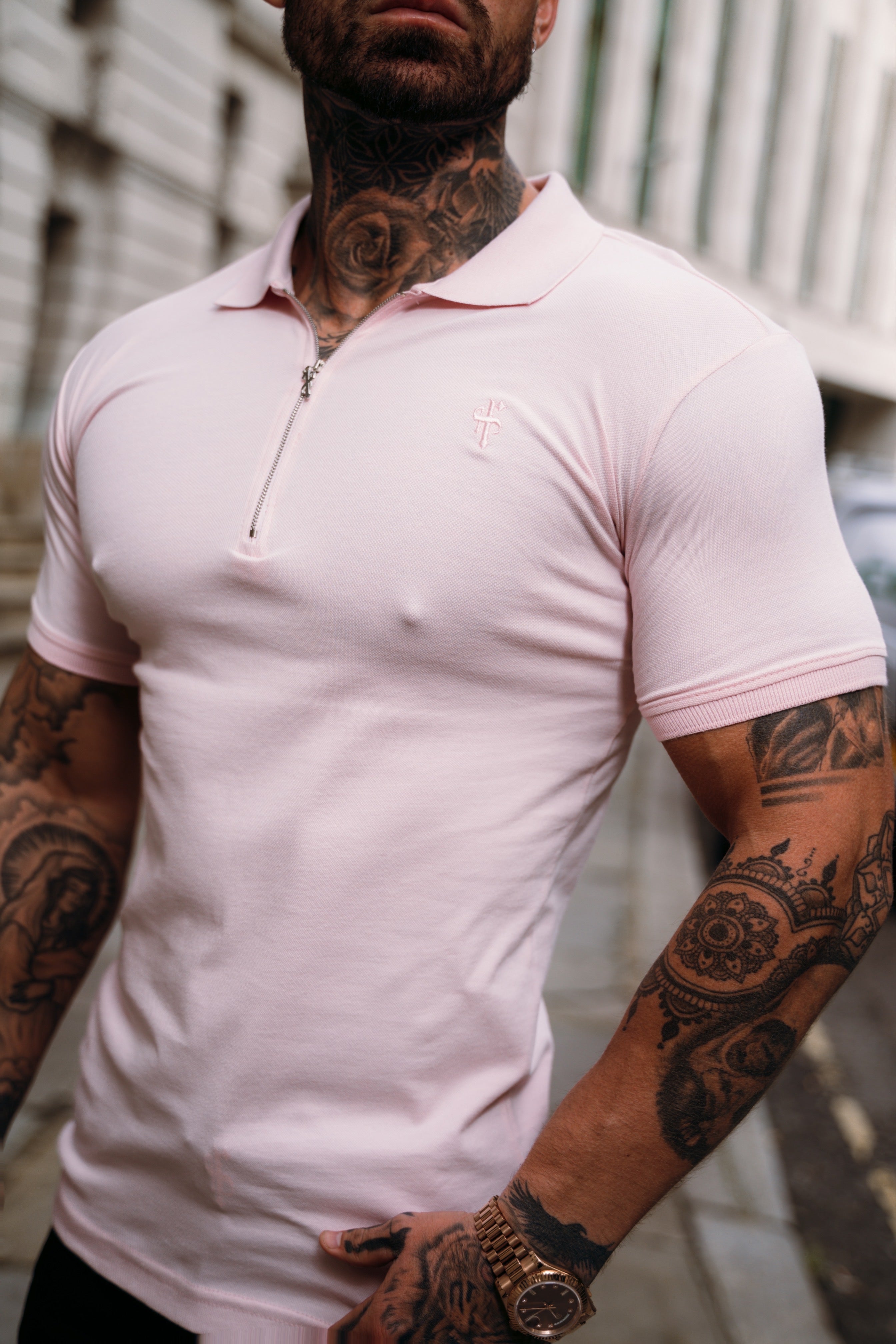 Classic Pink and Silver Zipped Polo Shirt - FSH854