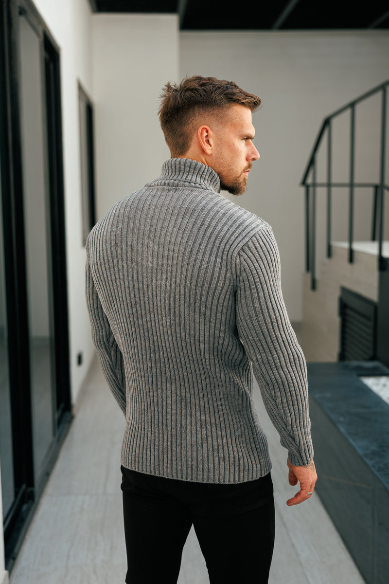 Father Sons Ribbed Knit Charcoal Roll Neck Jumper - FSJ117