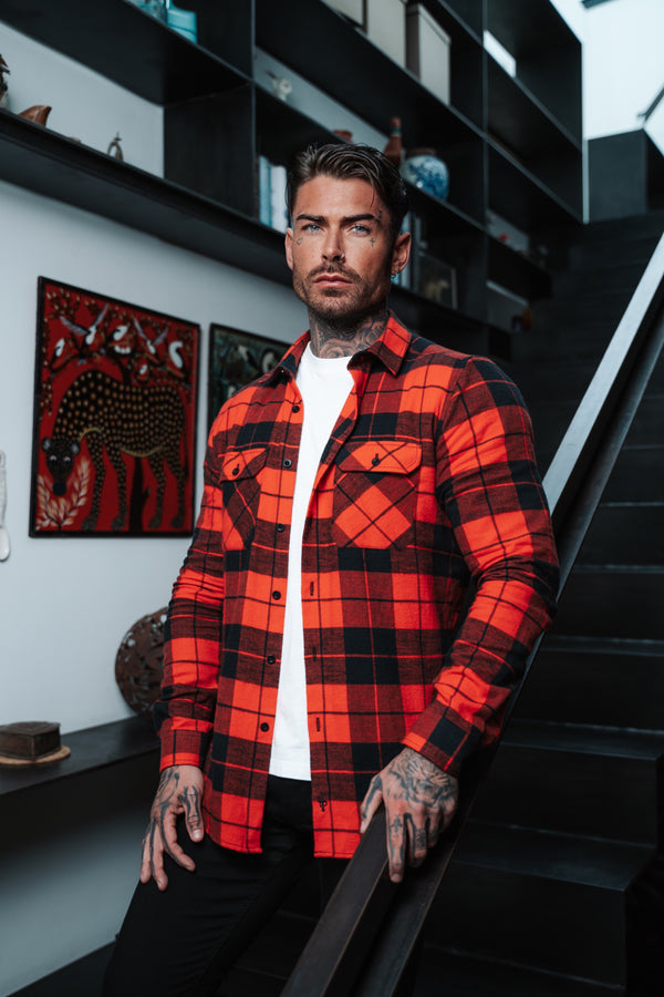 Father Sons Red / Black Check Shacket With Double Pockets - FS1037 (PRE ORDER 16TH DECEMBER)
