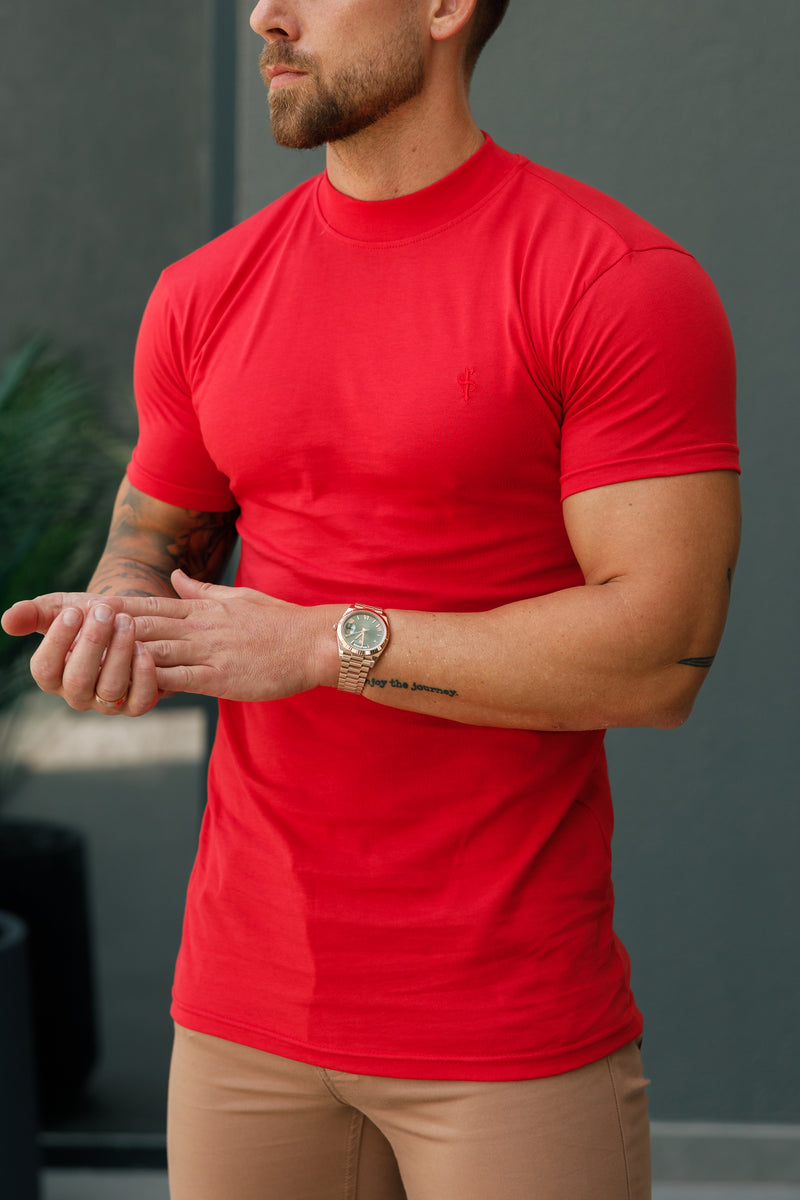 FS Ribbed High Neck Crew Short Sleeve Red - FSH1138