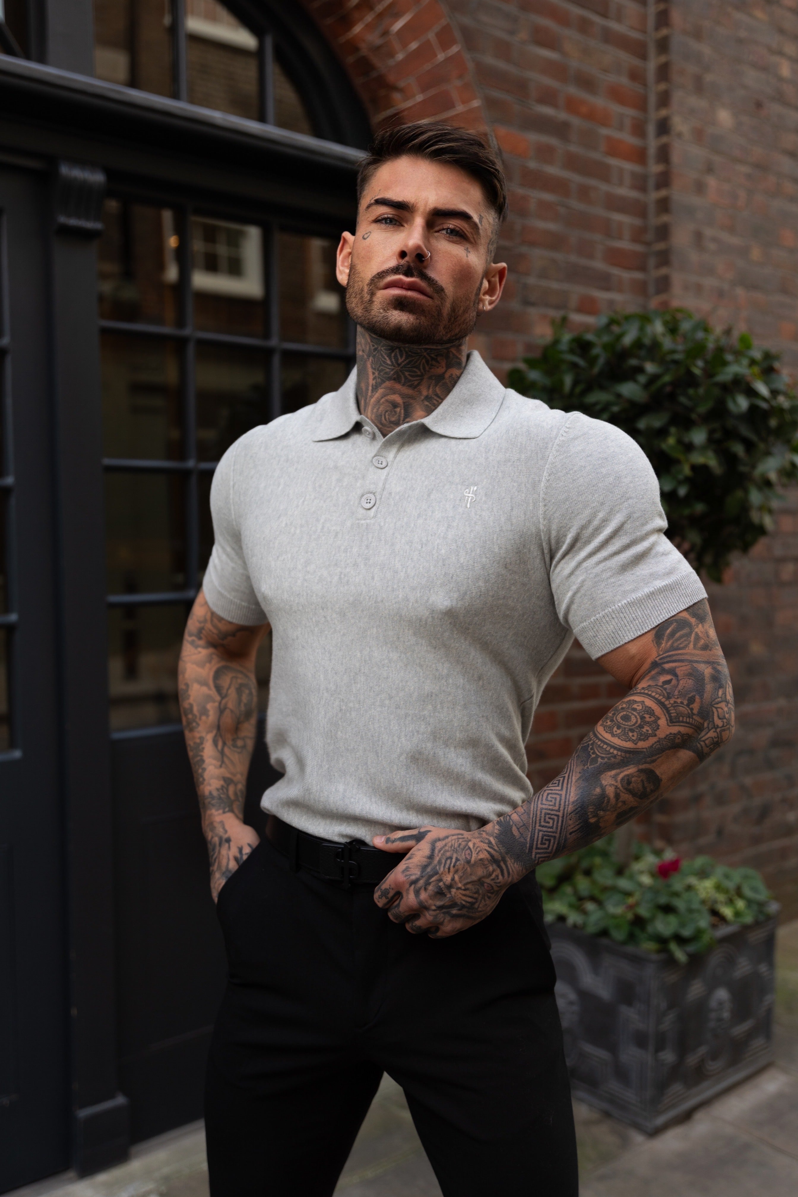 Classic Plain Light Grey Knitted Polo Short Sleeve - FSN110