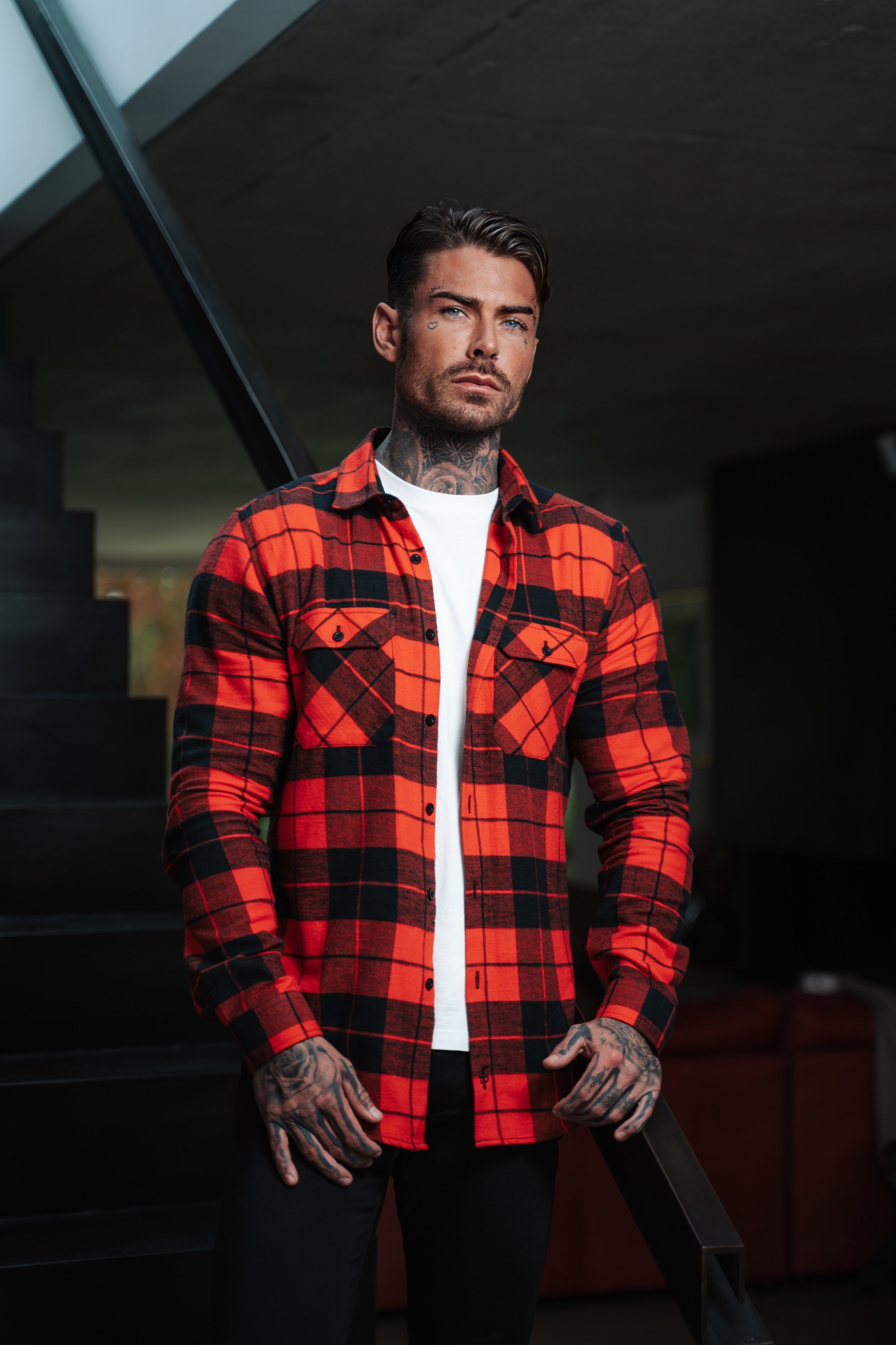 Red / Black Check Shacket With Double Pockets - FS1037