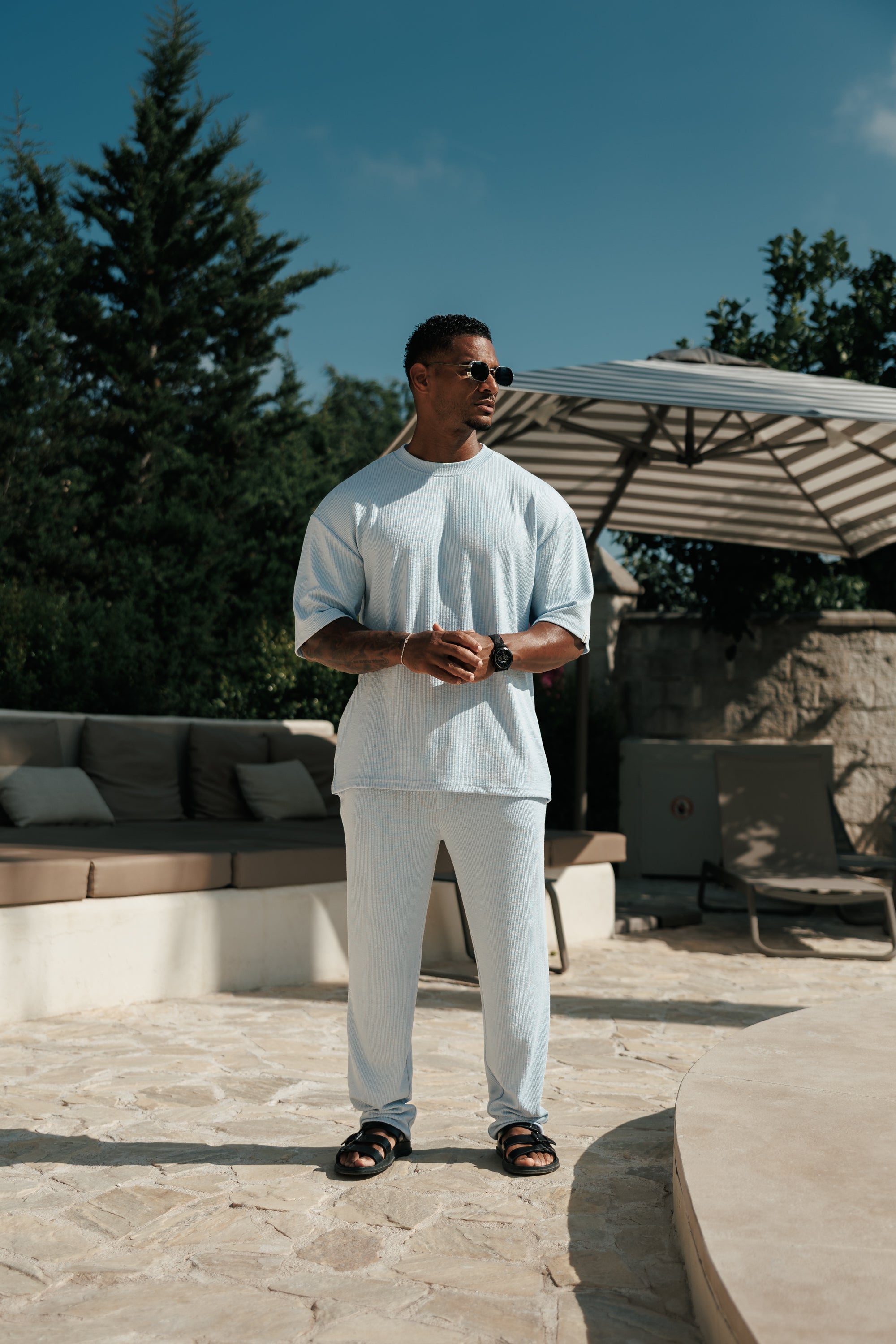 Jersey Cord Light Blue Oversized T-Shirt - FSR106